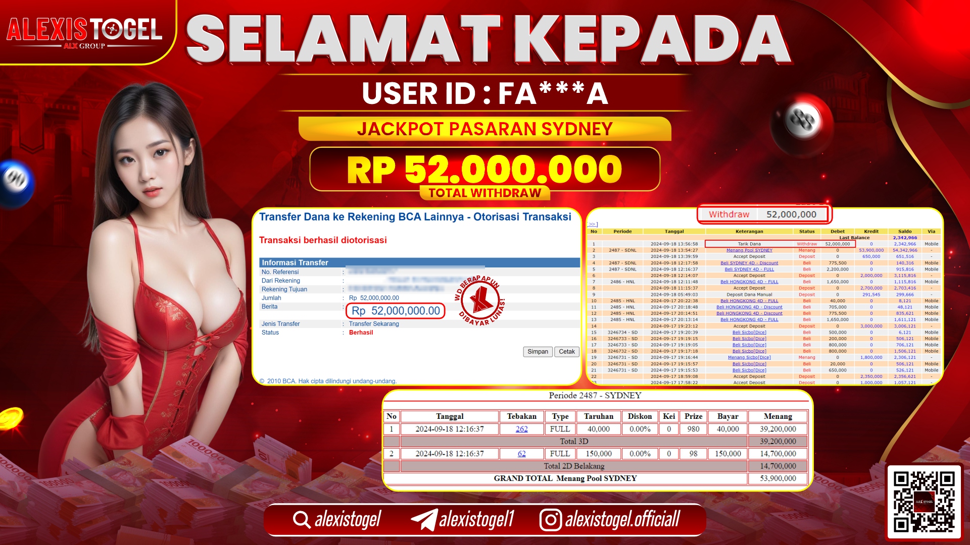 ALEXISTOGEL JACKPOT TOGEL SYDNEY POOLS RP.52.000.000 LUNAS