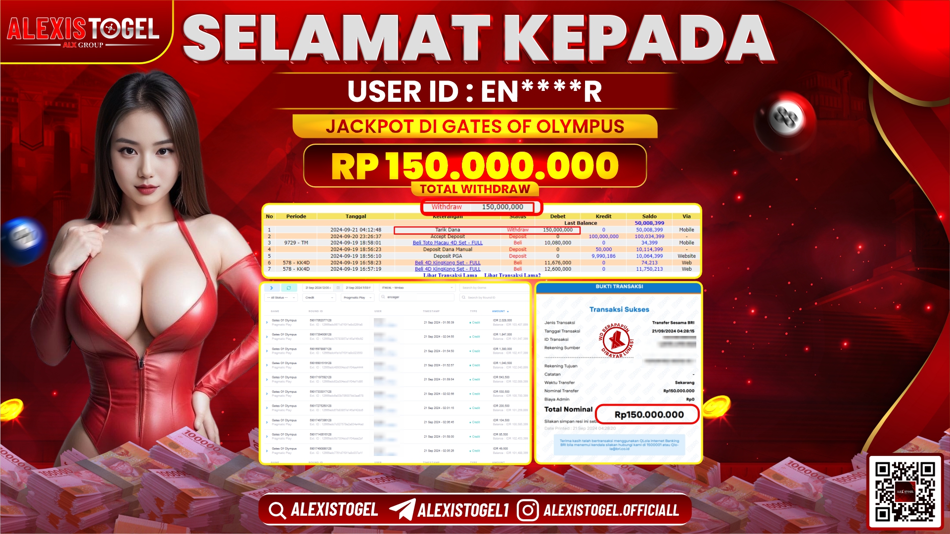 ALEXISTOGEL JACKPOT SLOT GATES OF OLYMPUS RP.150.000.000 LUNAS