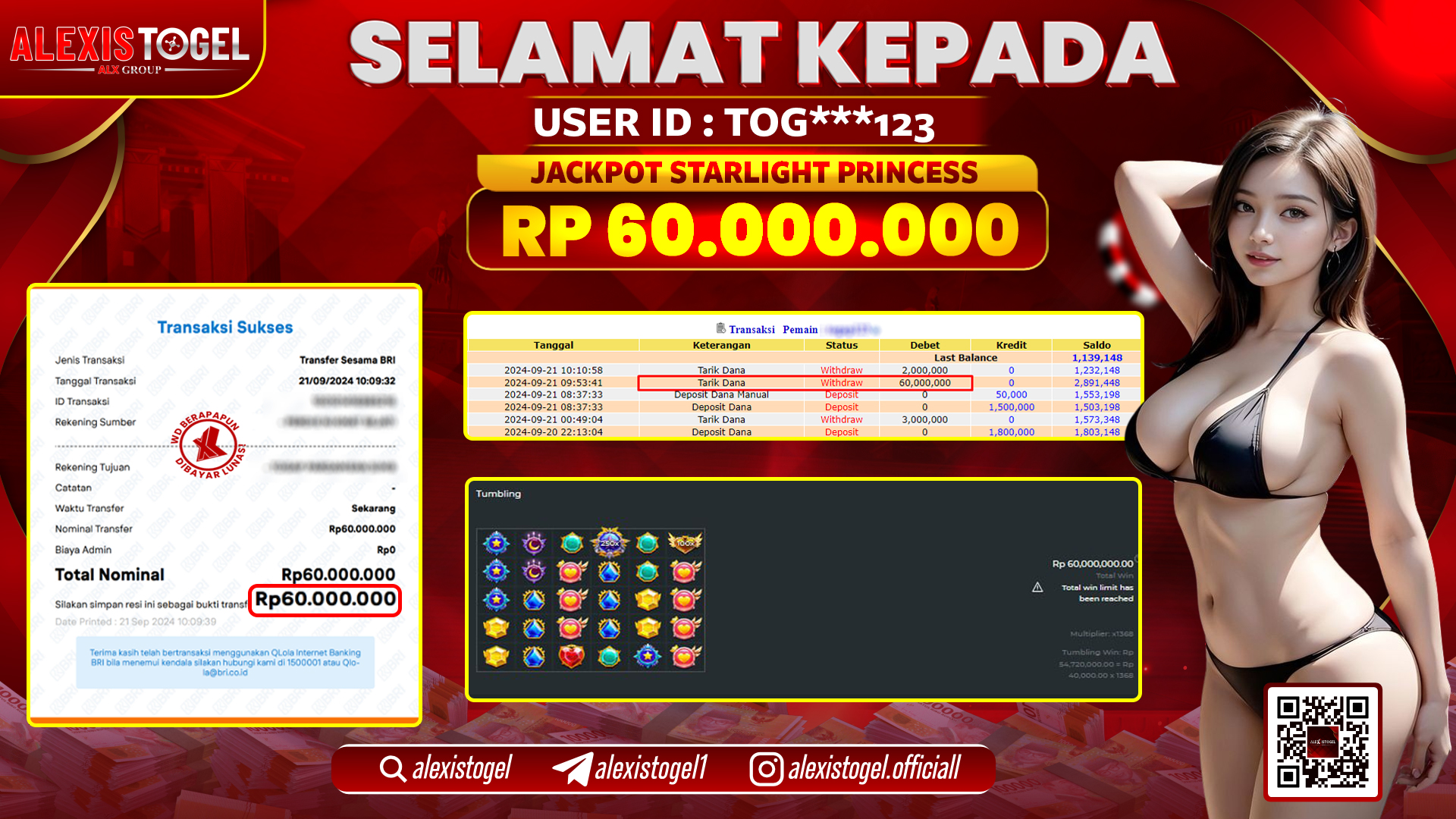 ALEXISTOGEL JACKPOT SLOT STARLIGHT PRINCESS RP.60.000.000 LUNAS