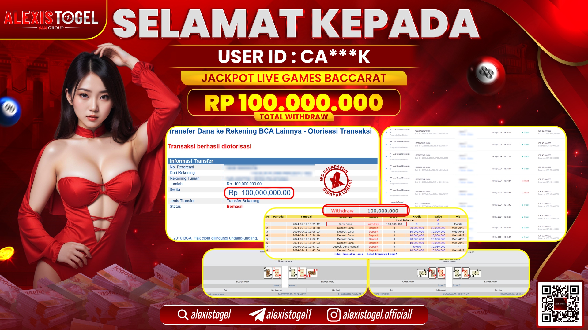 ALEXISTOGEL JACKPOT LIVE GAME BACCARAT RP.100.000.000 LUNAS