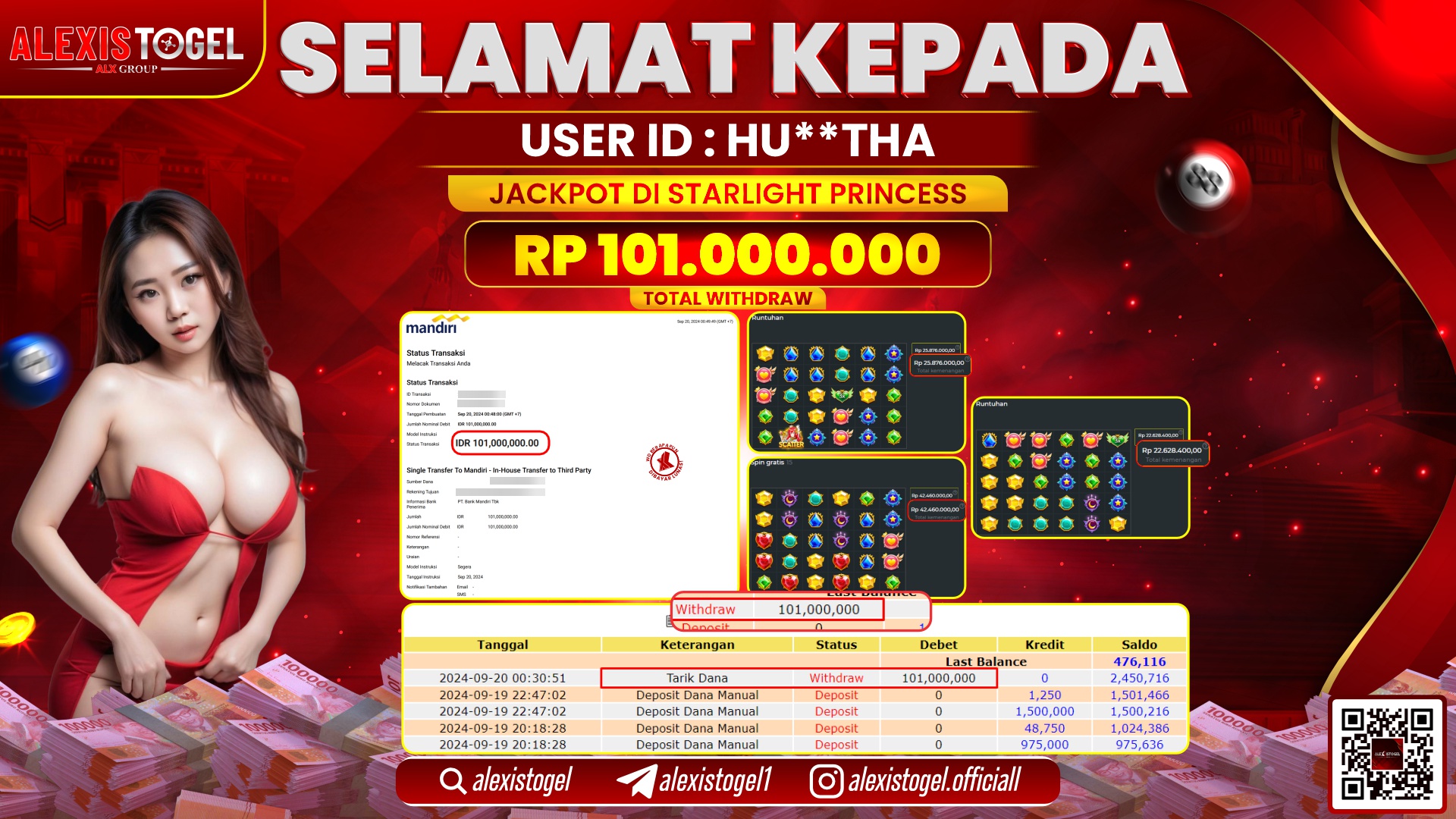 ALEXISTOGEL JACKPOT SLOT STARLIGHT PRINCESS RP.101.000.000 LUNAS