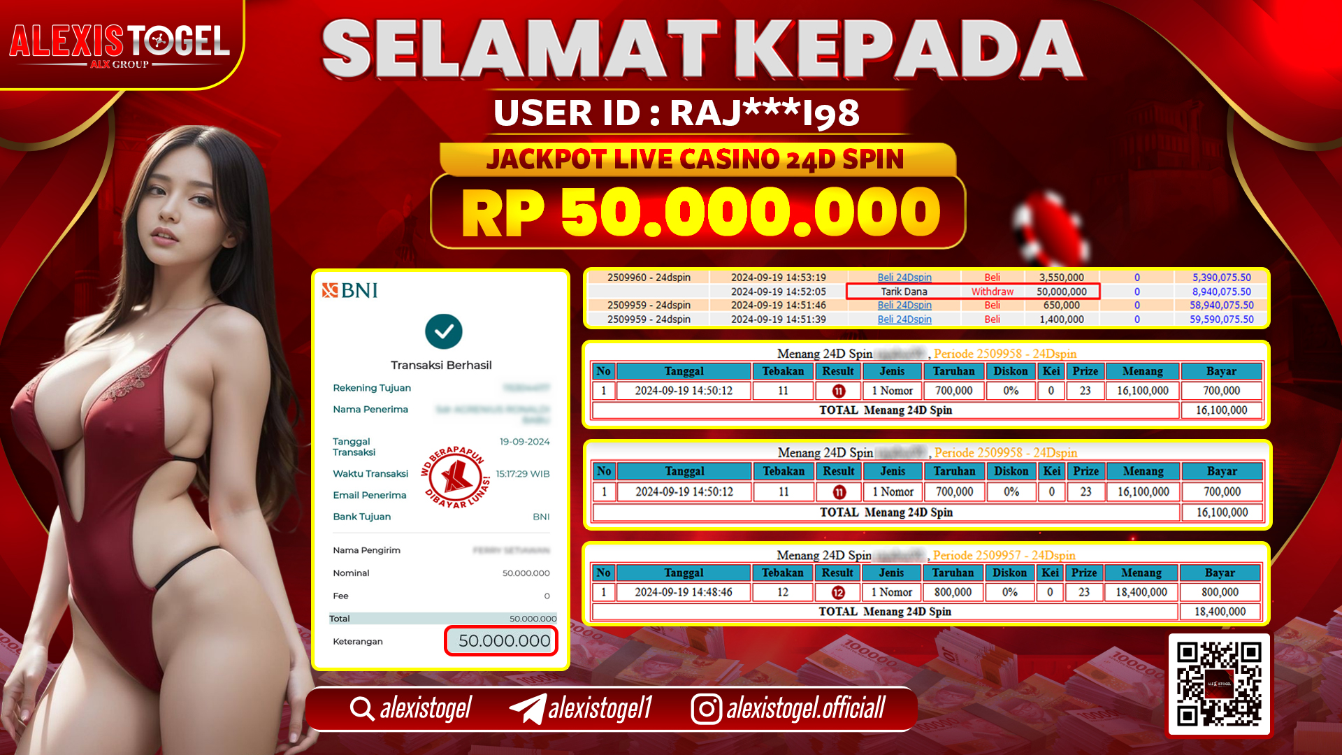 ALEXISTOGEL JACKPOT LIVE CASINO 24D SPIN RP.50.000.000 LUNAS