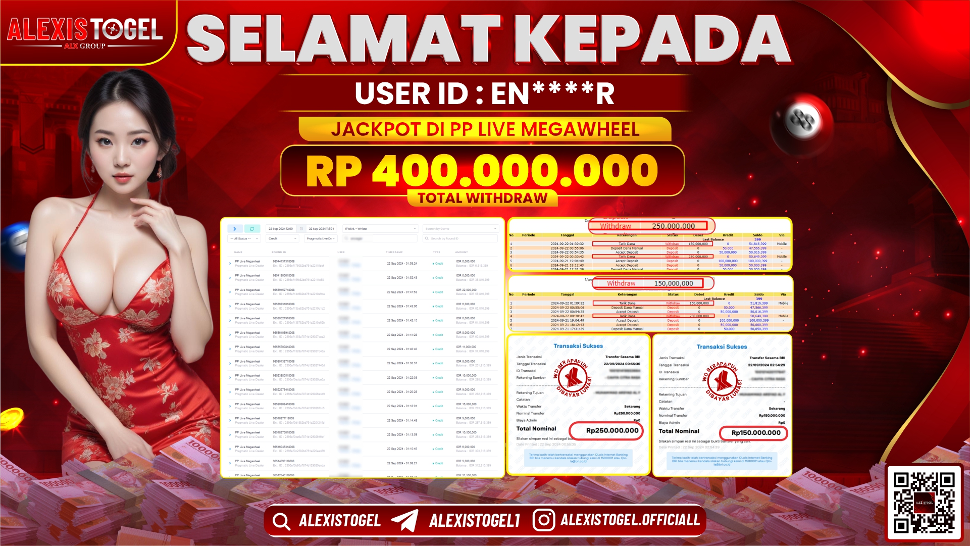 ALEXISTOGEL JACKPOT PP LIVE MEGAWHEEL RP.400.000.000 LUNAS