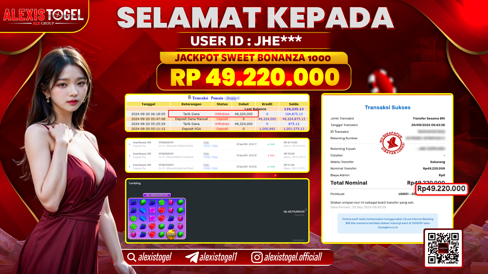 ALEXISTOGEL JACKPOT SLOT SWEET BONANZA RP.49.220.000 LUNAS