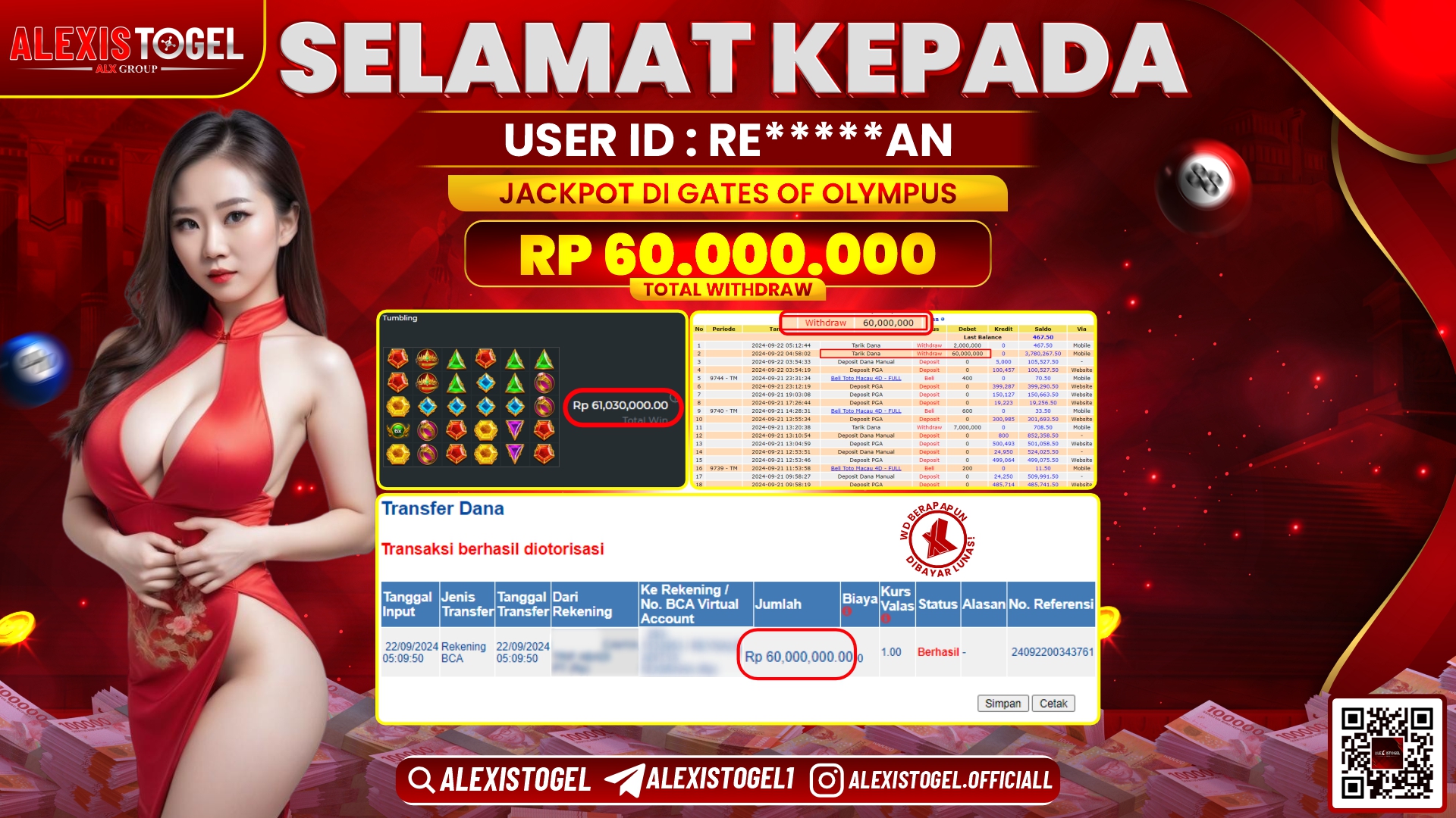 ALEXISTOGEL JACKPOT SLOT GATES OF OLYMPUS RP.60.000.000 LUNAS