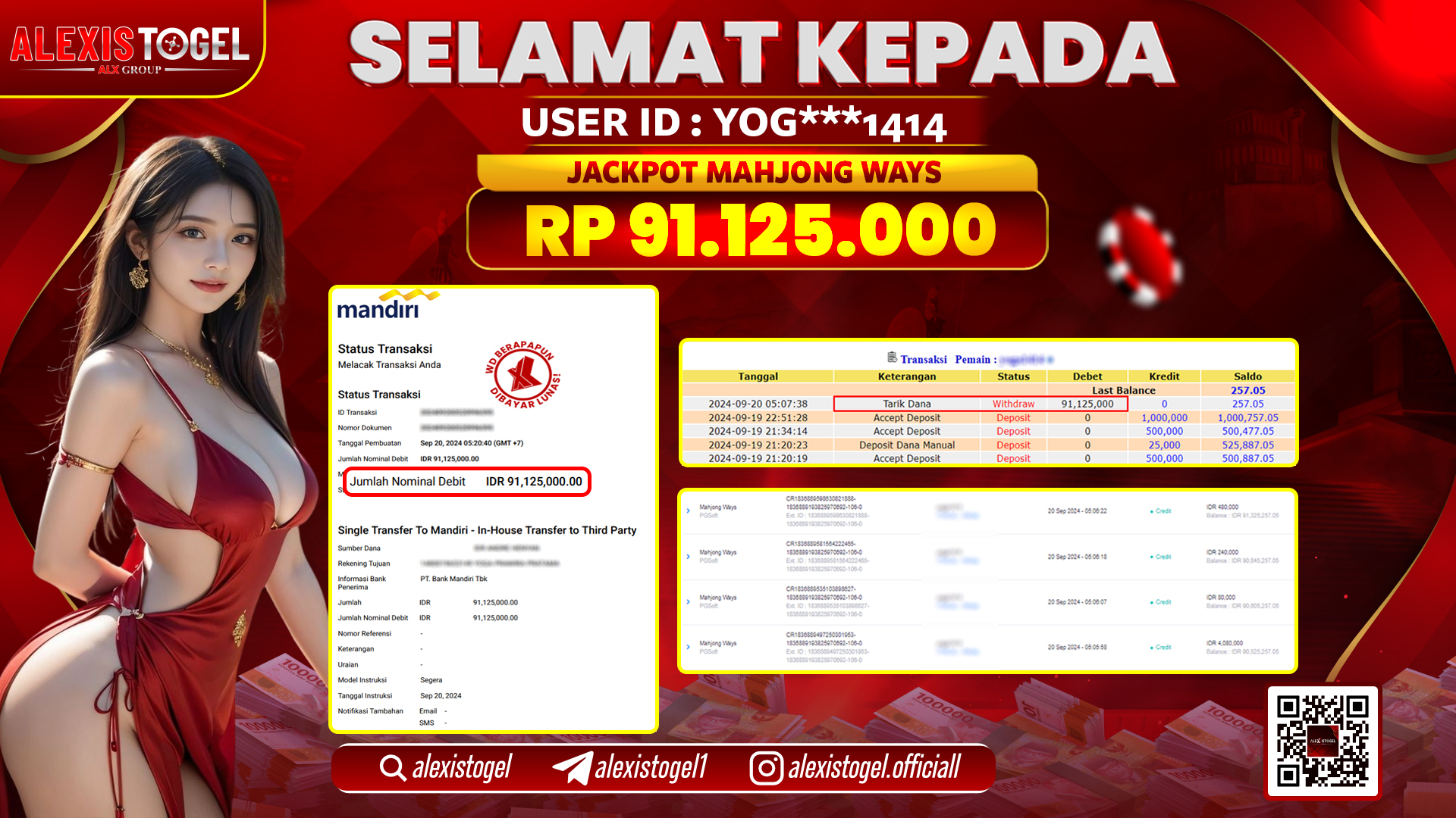 ALEXISTOGEL JACKPOT SLOT MAHJONG WAYS RP.91.125.000 LUNAS