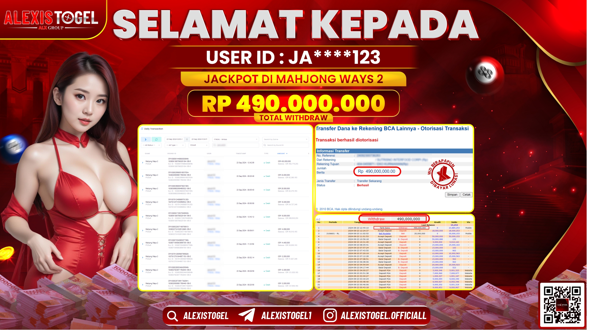 ALEXISTOGEL JACKPOT SLOT MAHJONG WAYS RP.490.000.000 LUNAS