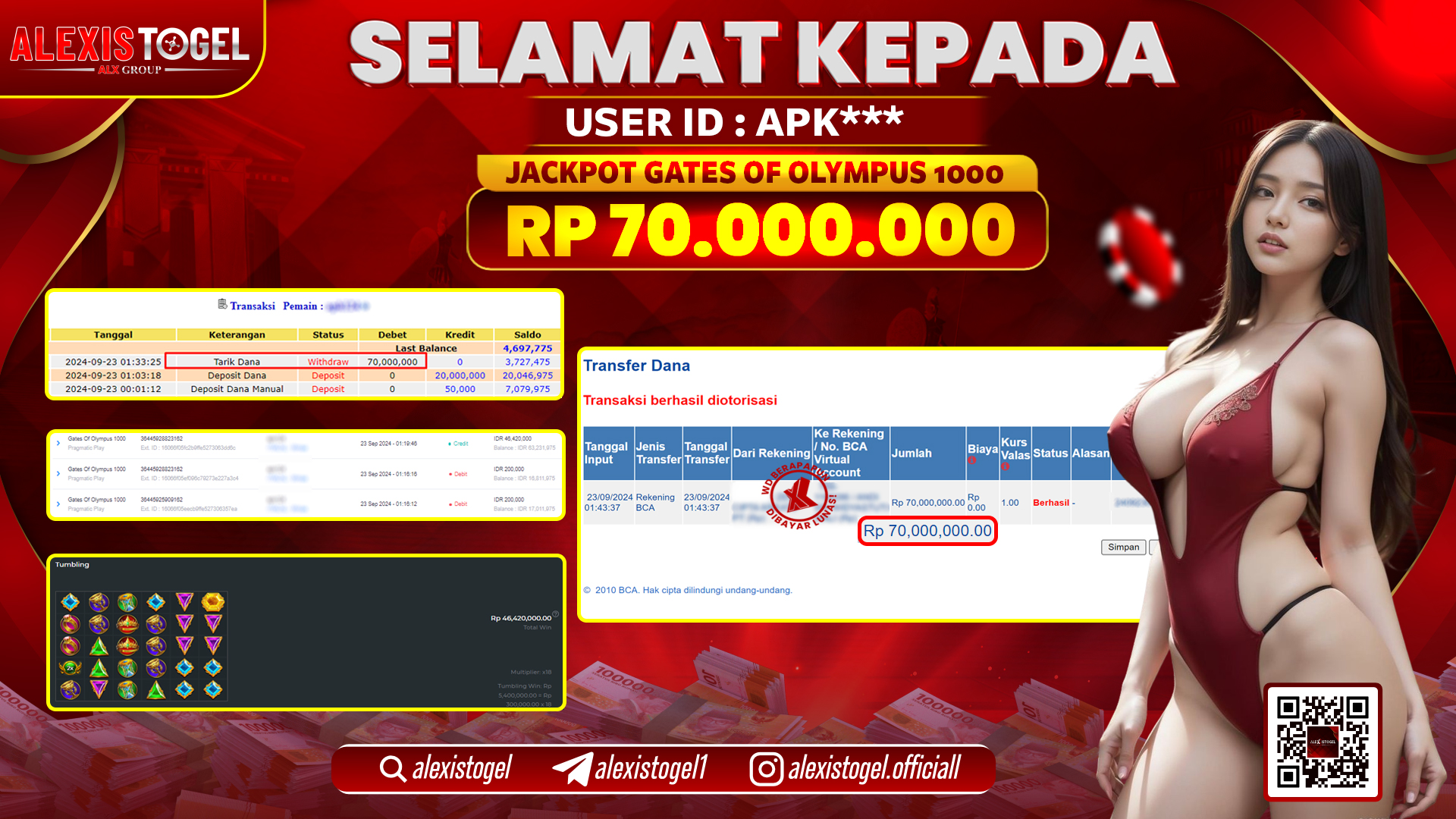 ALEXISTOGEL JACKPOT SLOT GATES OF OLYMPUS RP.70.000.000 LUNAS