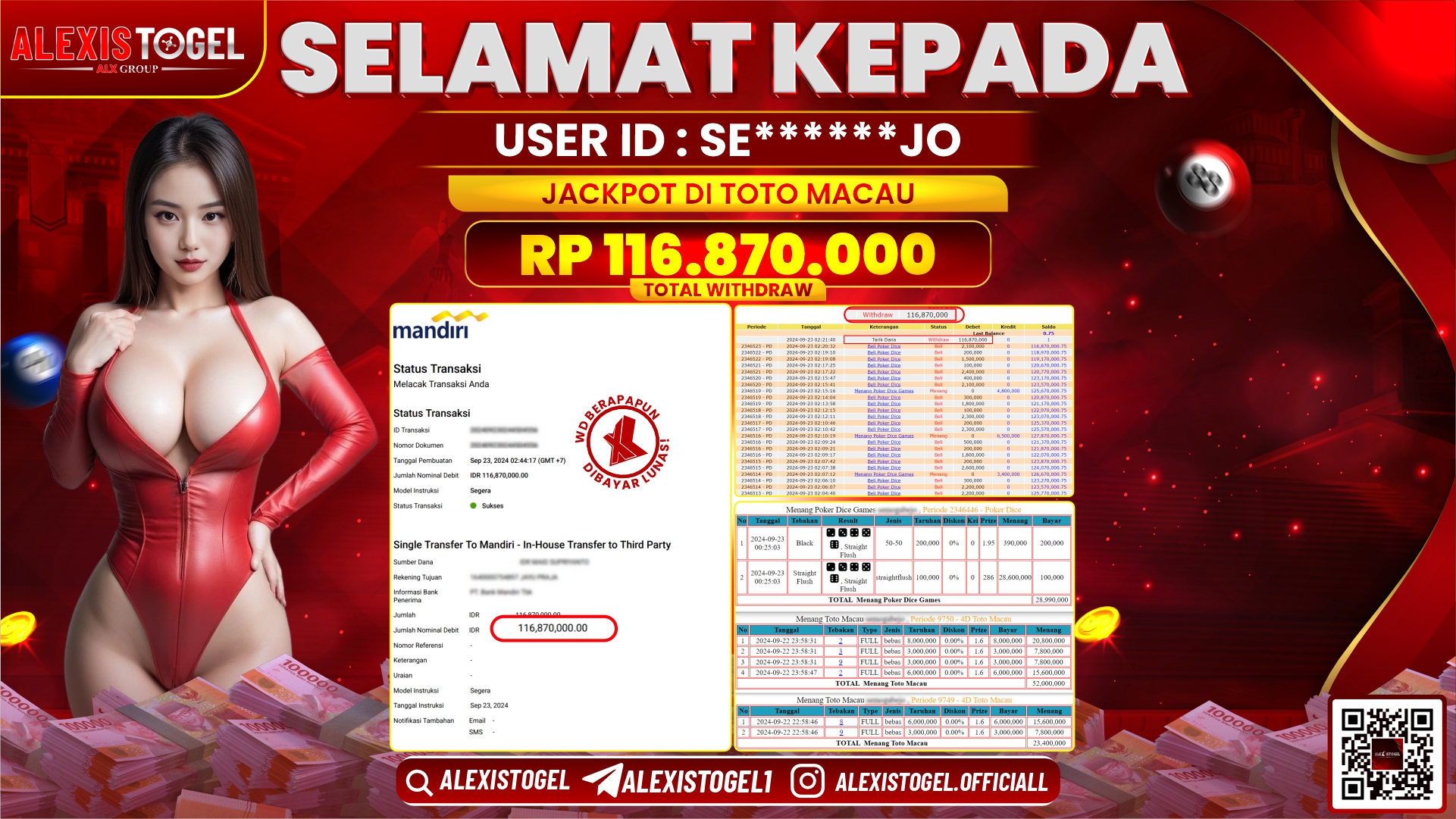 ALEXISTOGEL JACKPOT TOGEL TOTOMACAU POOLS RP.116.870.000 LUNAS