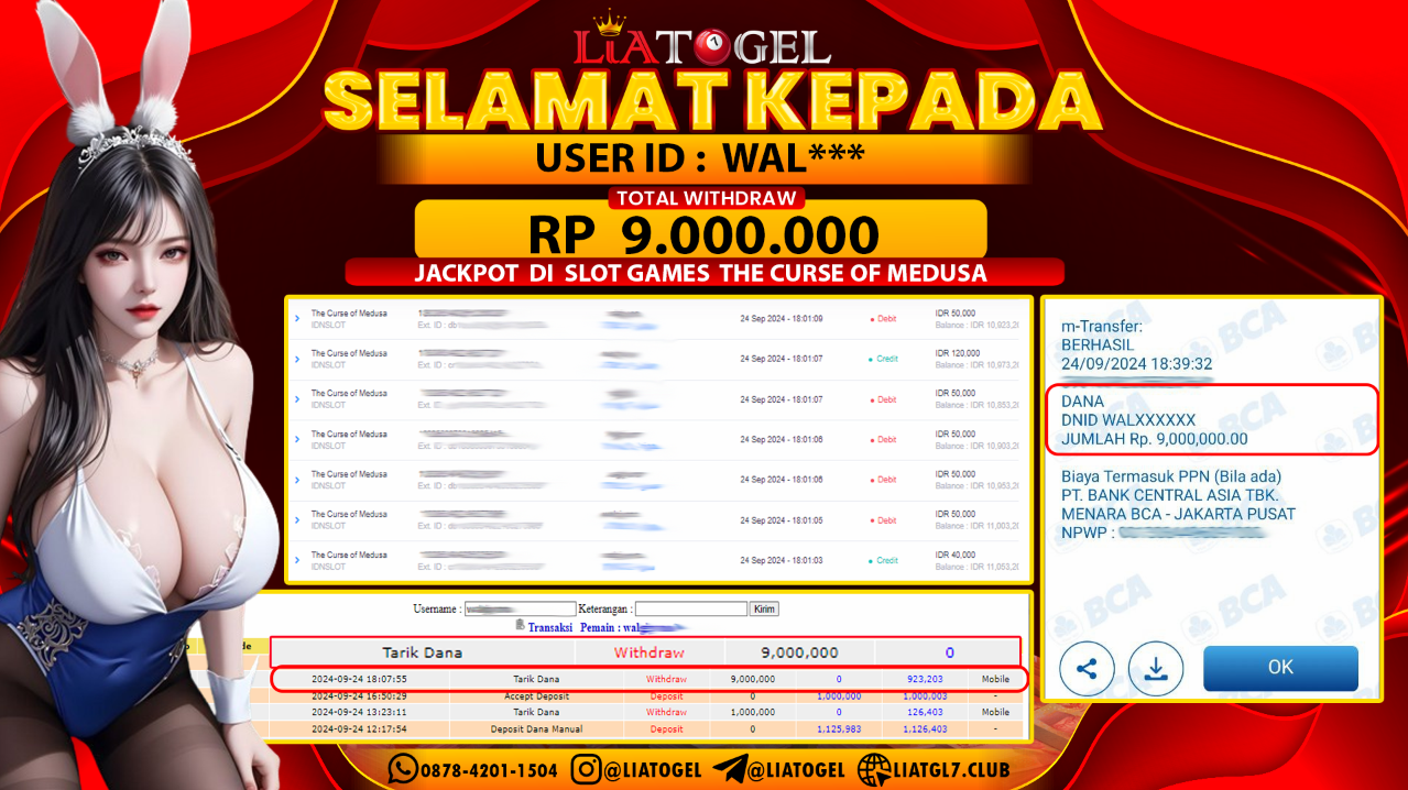 LIATOGEL - JACKPOT SLOT GAMES THE CURSE OF MEDUSA  RP 9.000.000,- LUNAS