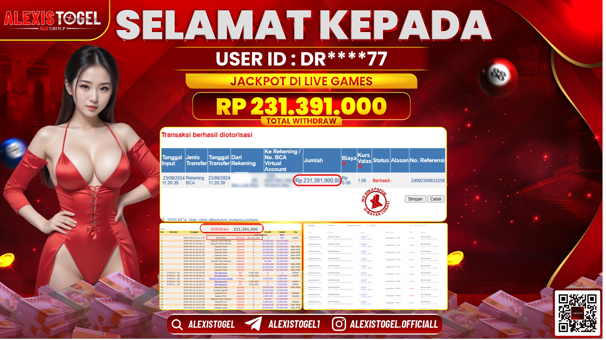 ALEXISTOGEL JACKPOT LIVE GAMES RP.231.391.000 LUNAS