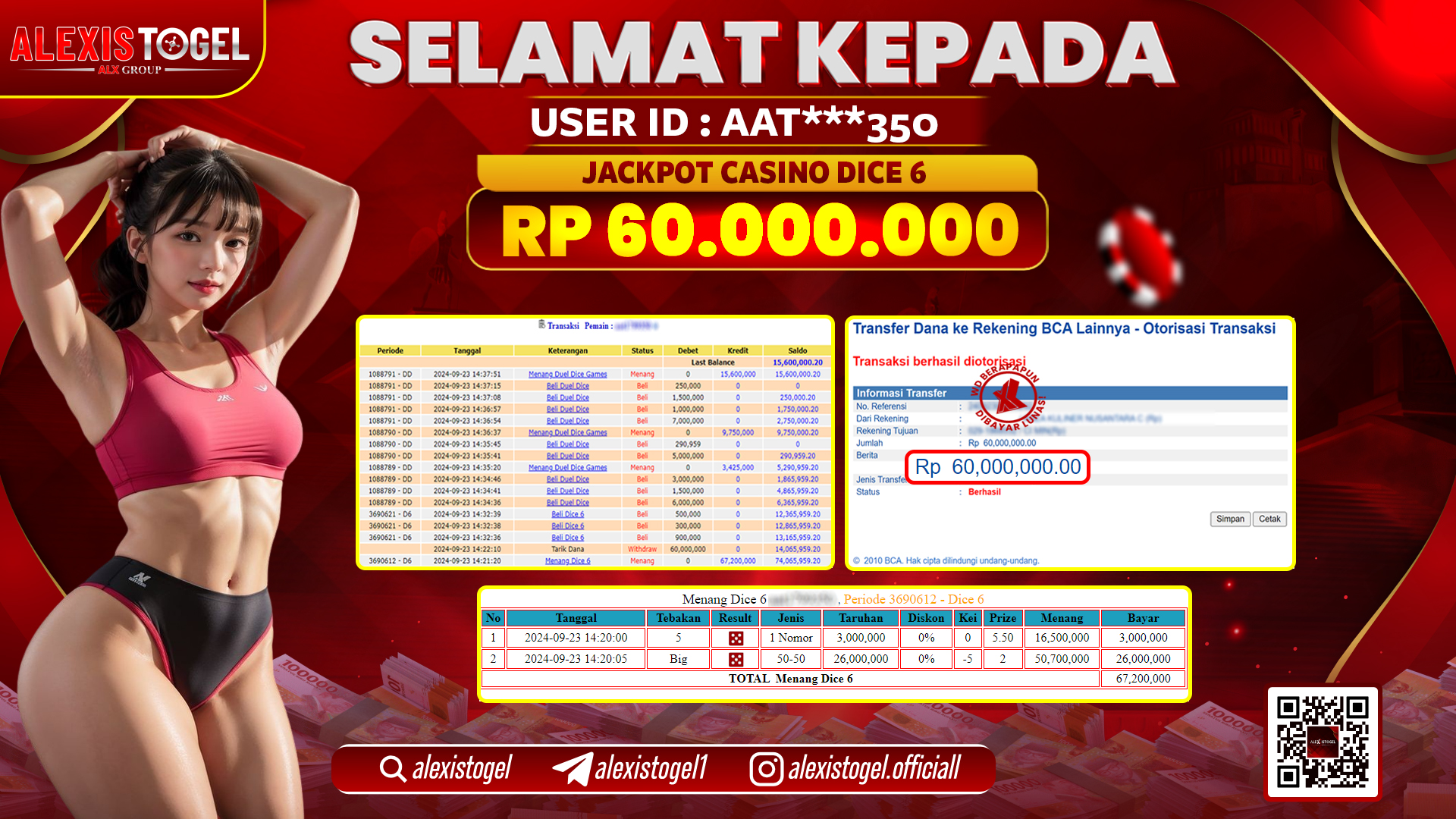 ALEXISTOGEL JACKPOT CASINO DICE 6 RP.60.000.000 LUNAS