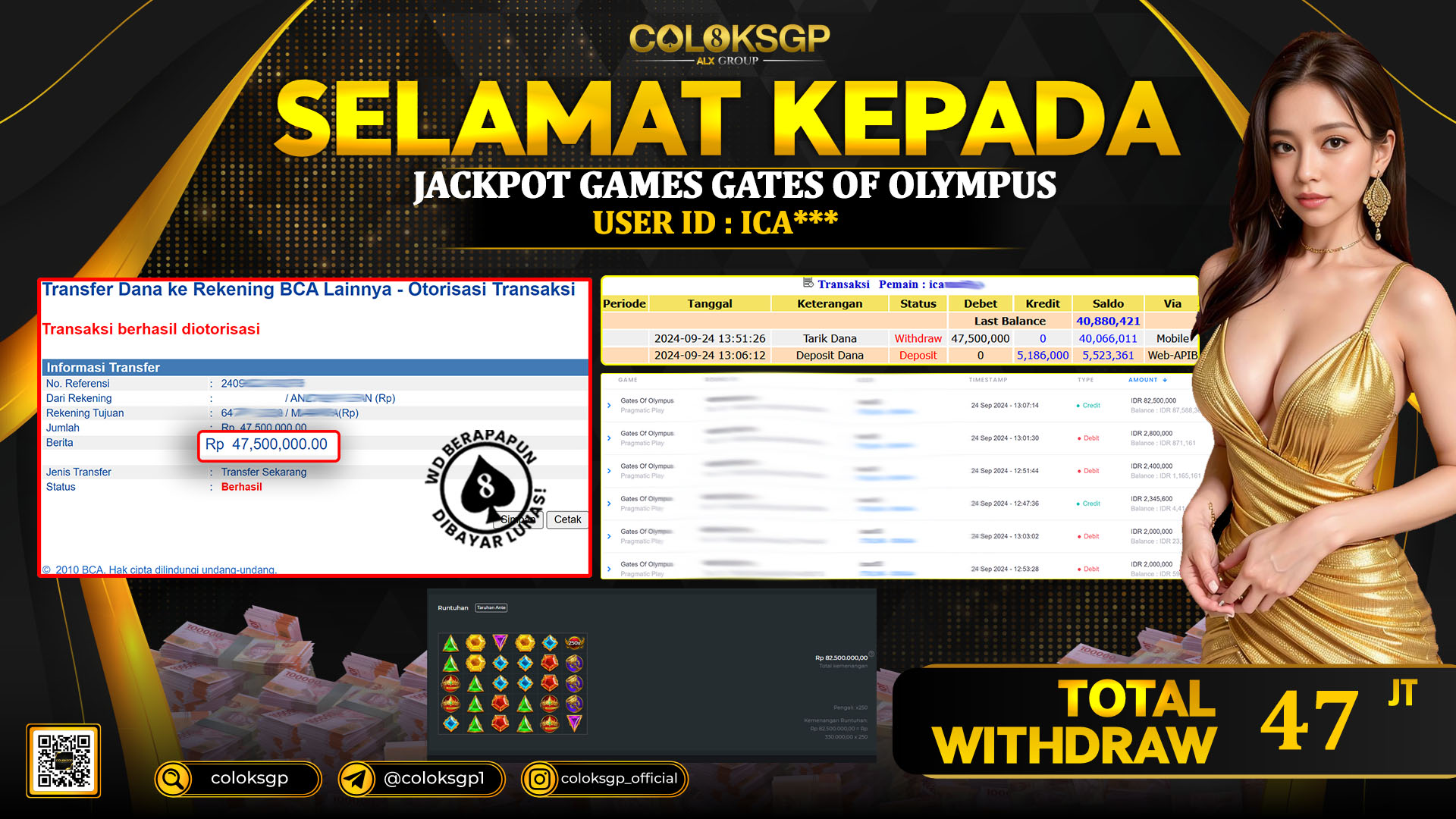 COLOKSGP JACKPOT SLOT GAMES RP 47.000.000 LUNAS