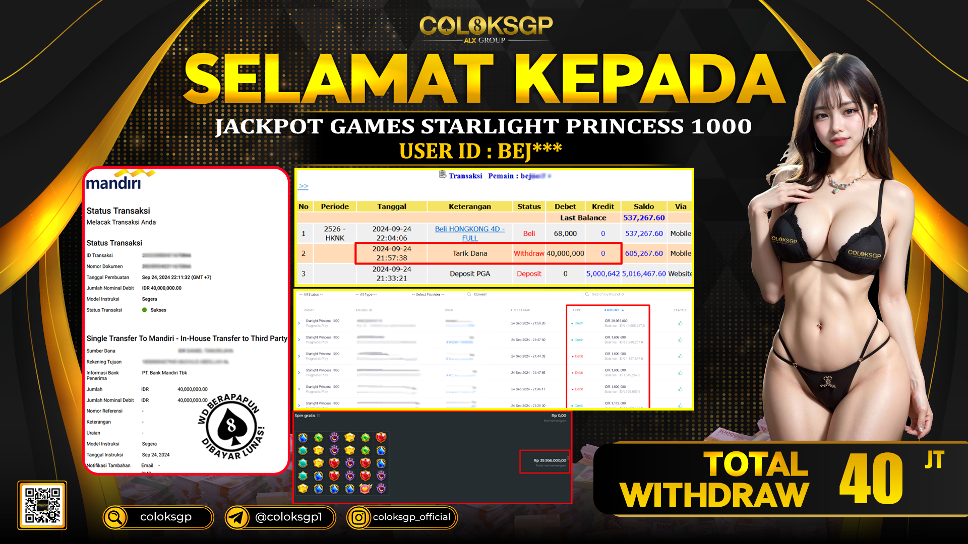 COLOKSGP JACKPOT SLOT GAMES RP 40.000.000 LUNAS
