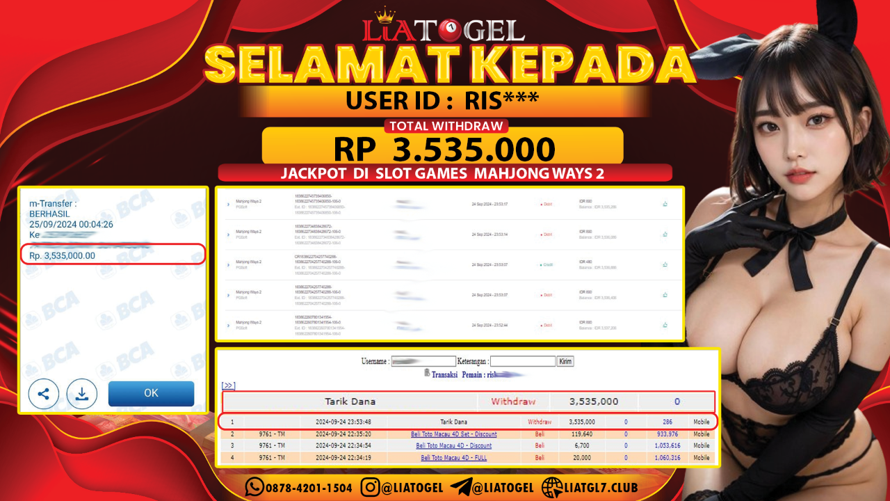 LIATOGEL - JACKPOT SLOT MAHJONG WAYS 2 GAMES  RP 3.535.000,- LUNAS