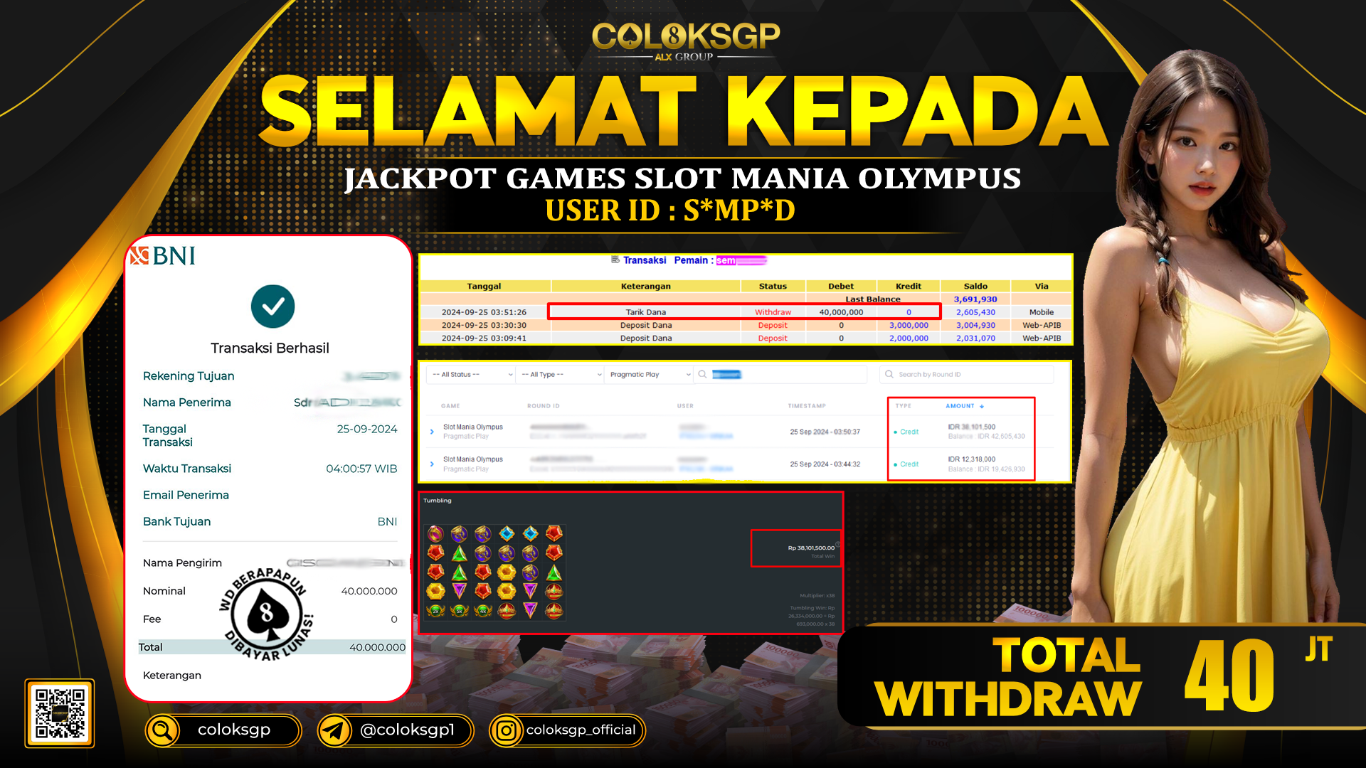 COLOKSGP JACKPOT SLOT GAMES RP 40.000.000 LUNAS