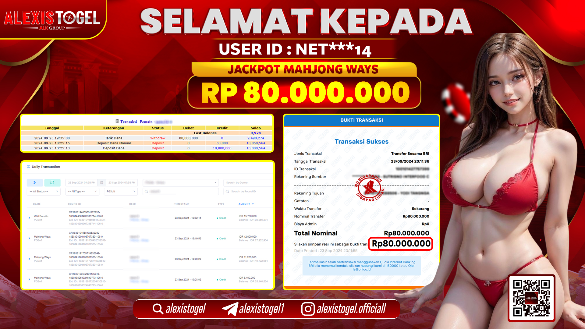 ALEXISTOGEL JACKPOT SLOT MAHJONG WAYS RP.80.000.000 LUNAS