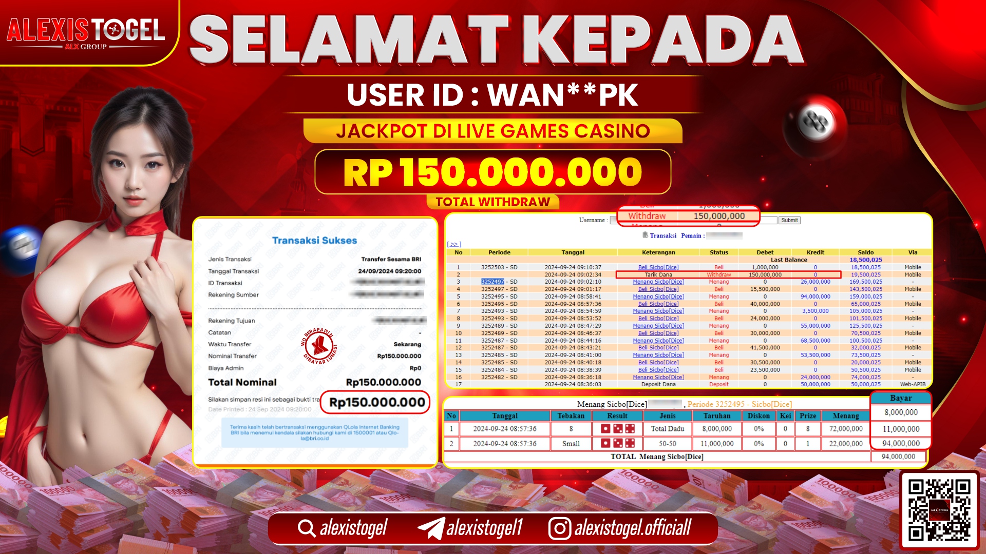 ALEXISTOGEL JACKPOT LIVE GAMES CASINO RP.150.000.000 LUNAS