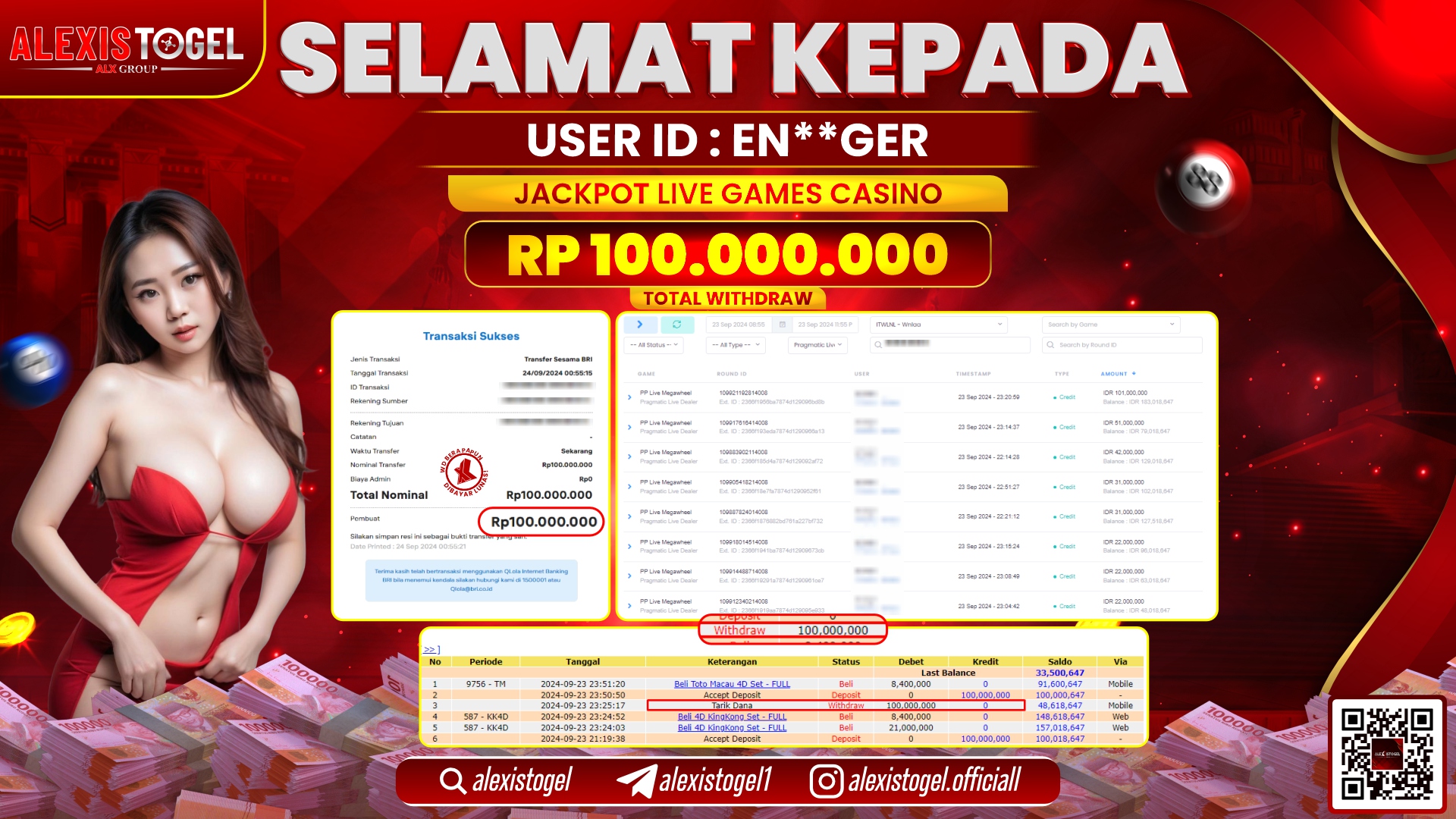 ALEXISTOGEL JACKPOT LIVE GAMES CASINO RP.100.000.000 LUNAS