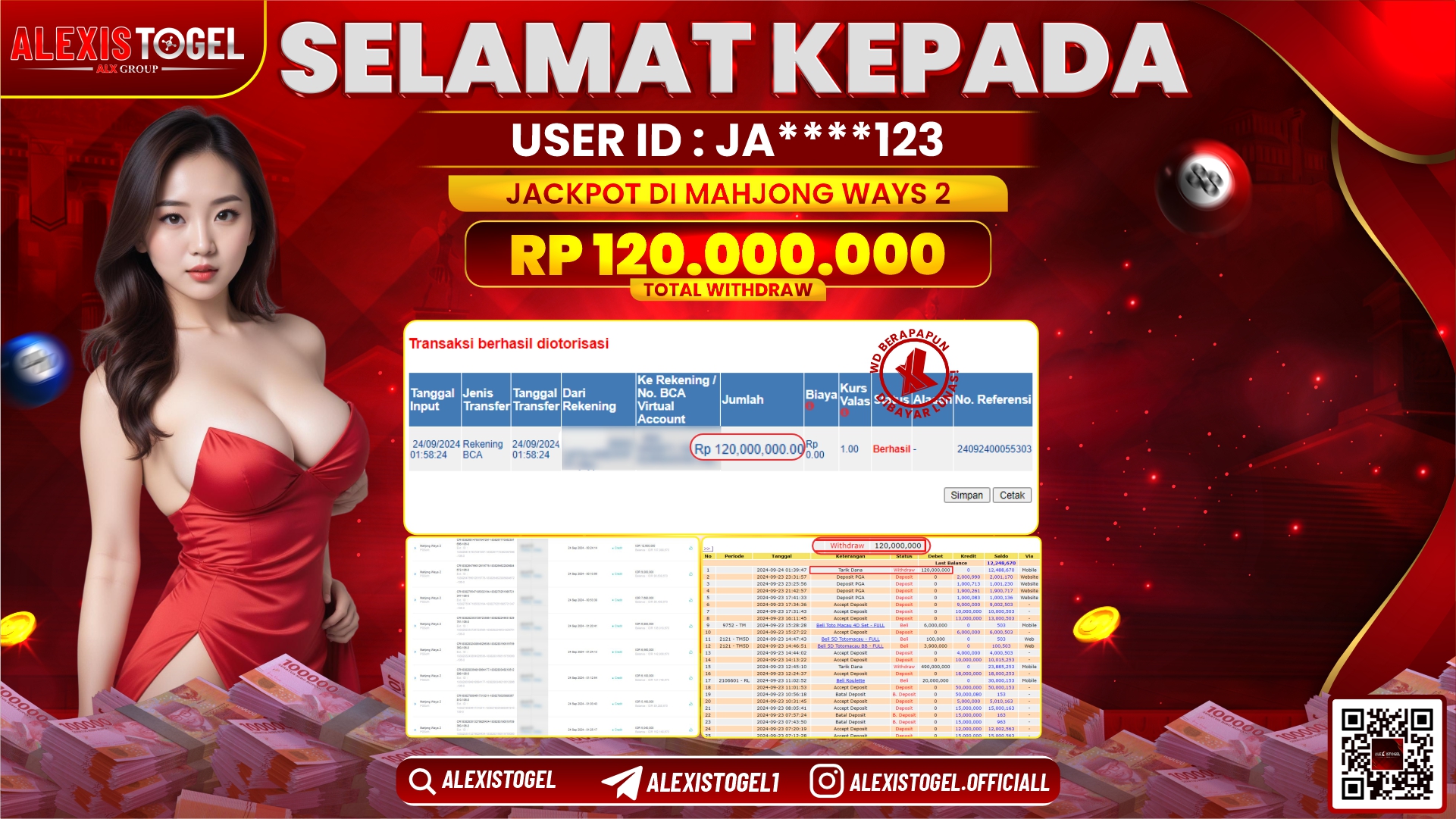 ALEXISTOGEL JACKPOT SLOT MAHJONG WAYS RP.120.000.000 LUNAS