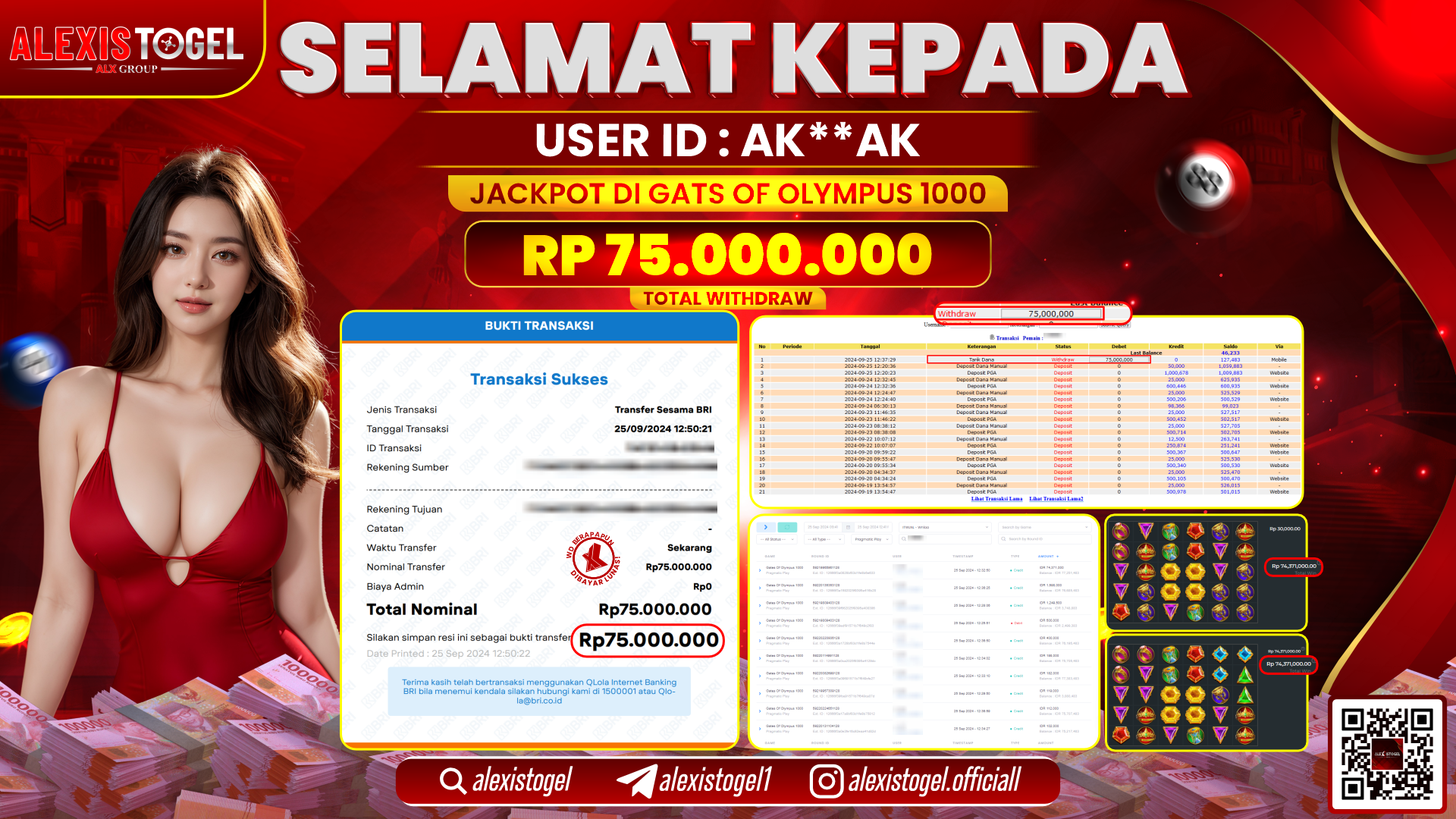 ALEXISTOGEL JACKPOT SLOT GATES OF OLYMPUS RP.75.000.000 LUNAS