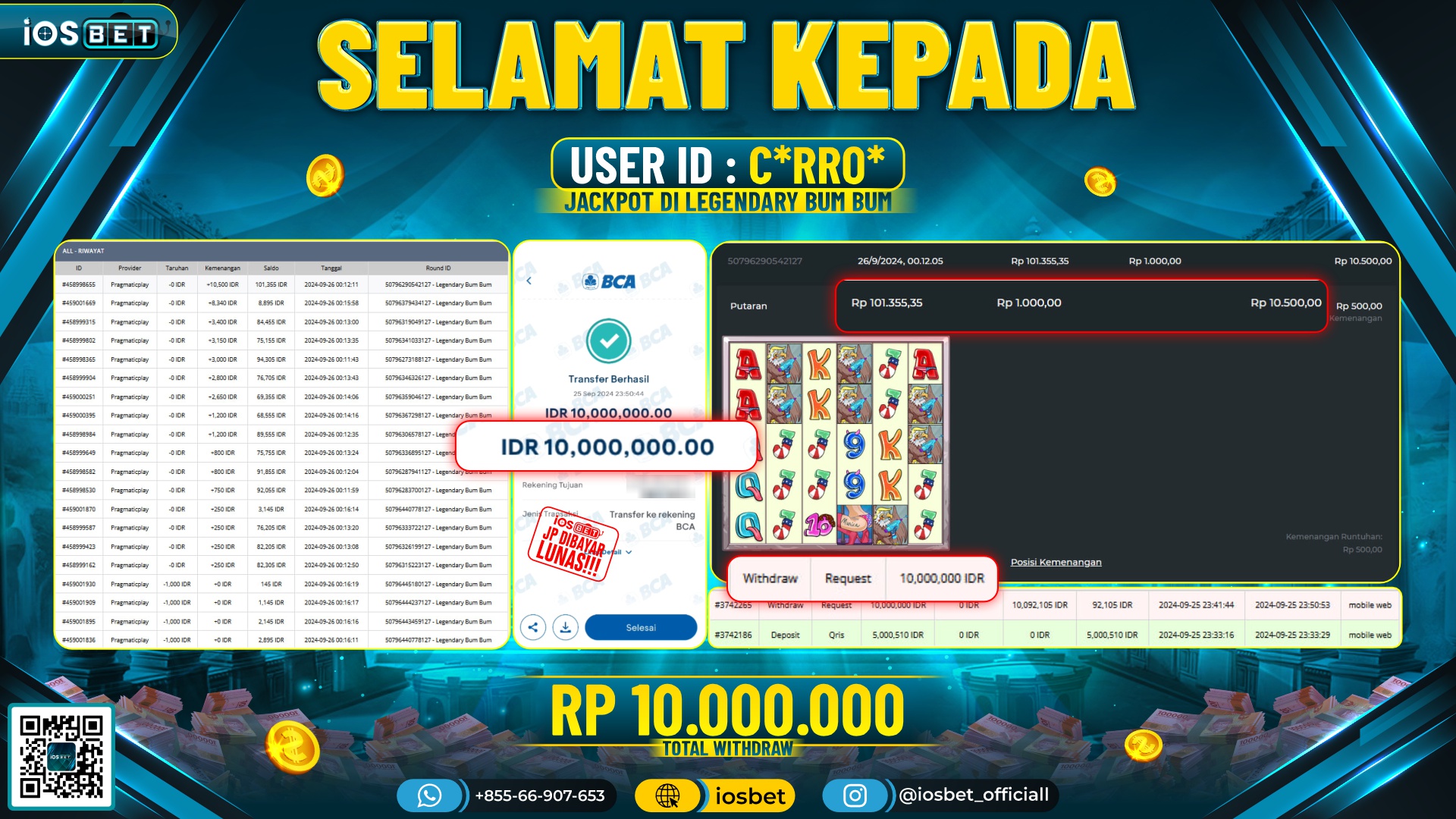Bukti Pembayaran LUNAS SLOT GAME GACOR Rp.10.000.000,-