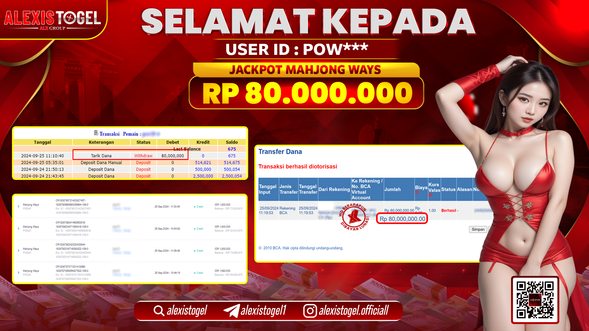 ALEXISTOGEL JACKPOT SLOT MAHJONG WAYS RP.80.000.000 LUNAS