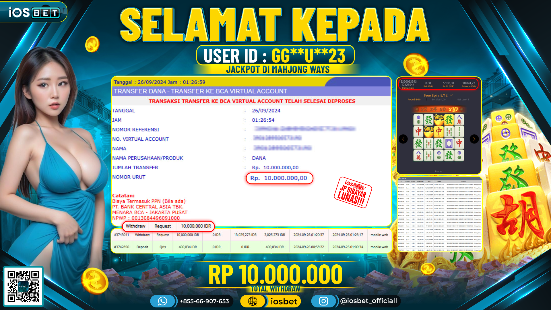 Bukti Pembayaran LUNAS SLOT GAME GACOR Rp.10.000.000,-