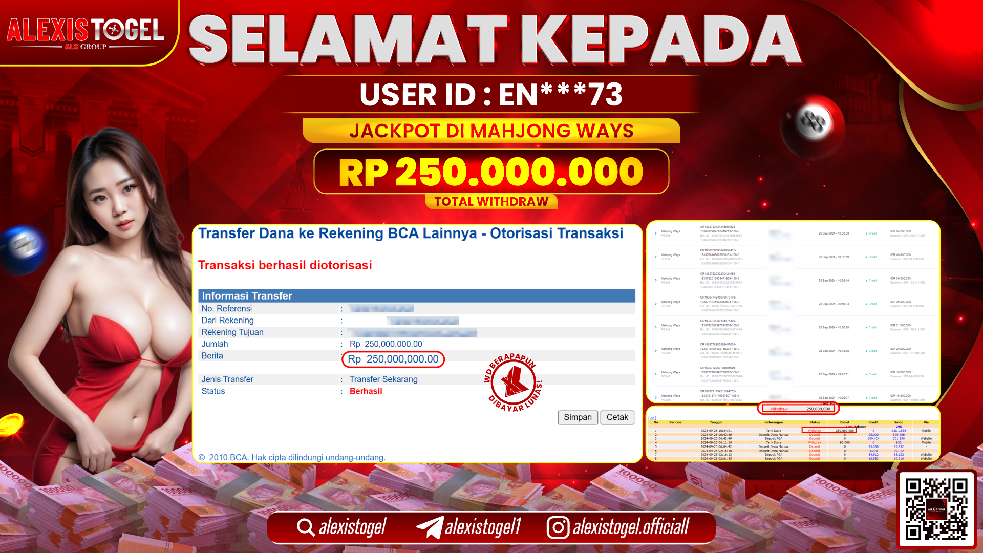 ALEXISTOGEL JACKPOT SLOT MAHJONG WAYS RP.250.000.000 LUNAS