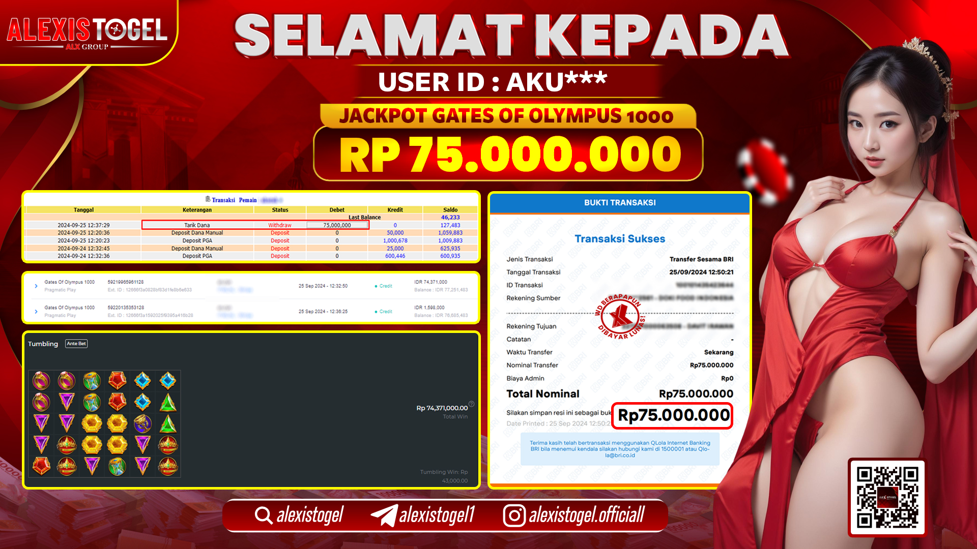 ALEXISTOGEL JACKPOT SLOT GATES OF OLYMPUS RP.75.000.000 LUNAS