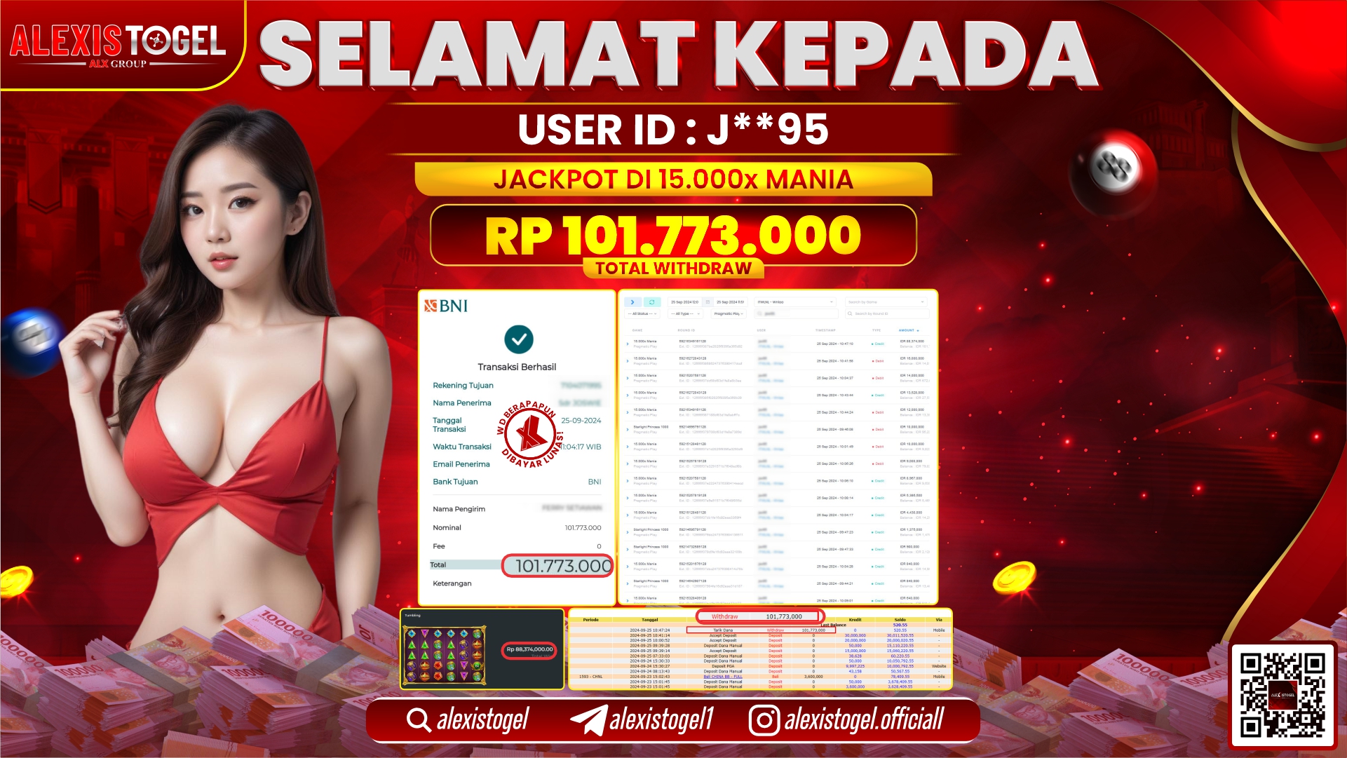 ALEXISTOGEL JACKPOT 15.000x MANIA RP.101.773.000 LUNAS