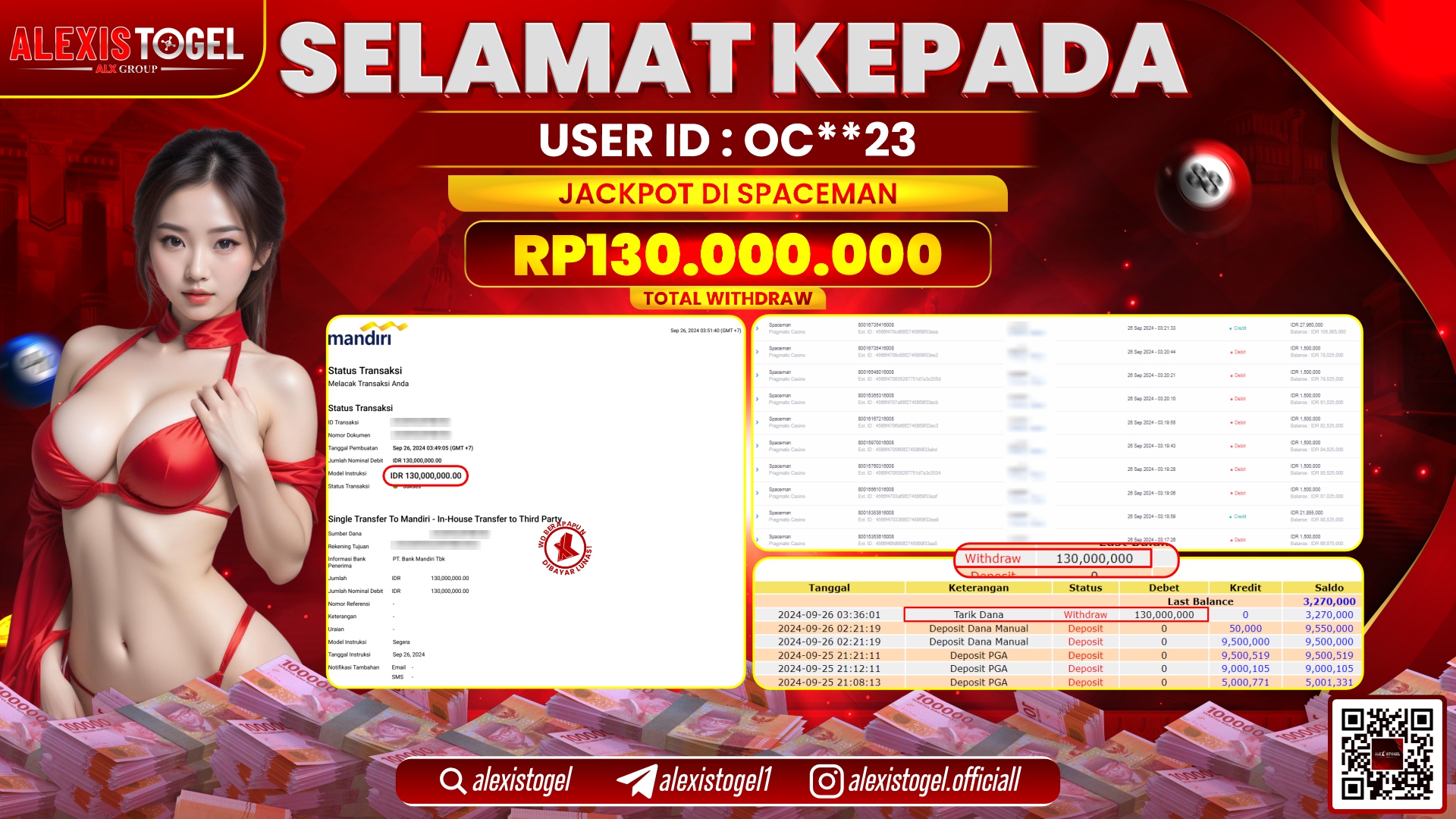 ALEXISTOGEL JACKPOT SLOT SPACEMAN RP.130.000.000 LUNAS