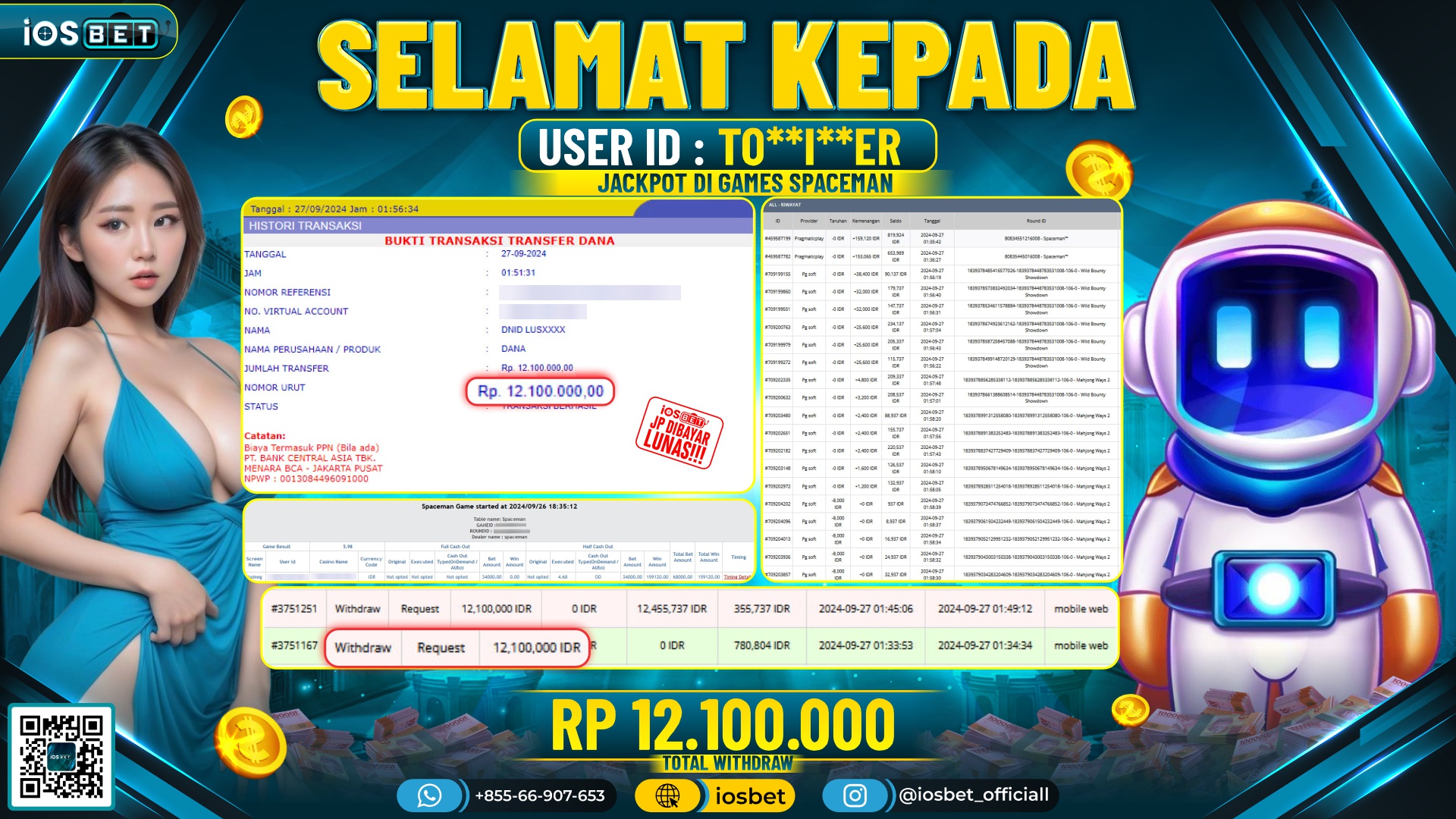 Bukti Pembayaran LUNAS SLOT GAME GACOR Rp.12.100.000,-