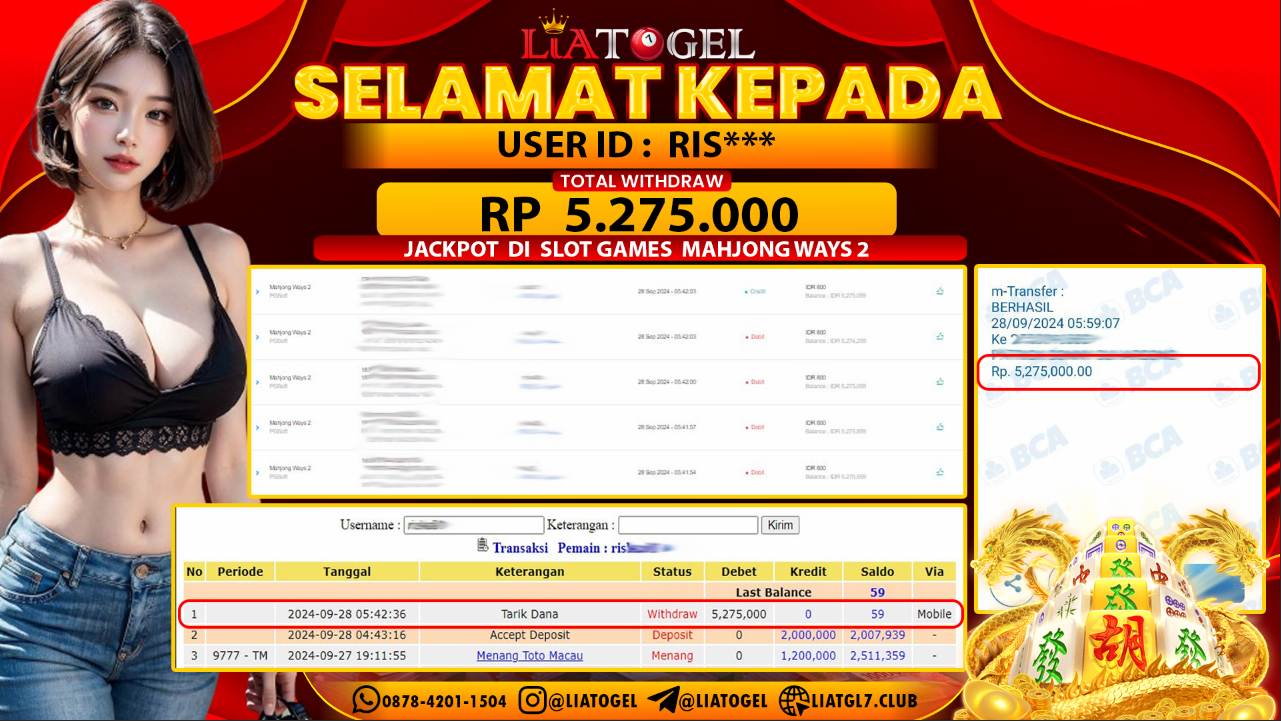 LIATOGEL - JACKPOT SLOT GAMES MAHJONG WAYS 2  RP 5.275.000,- LUNAS