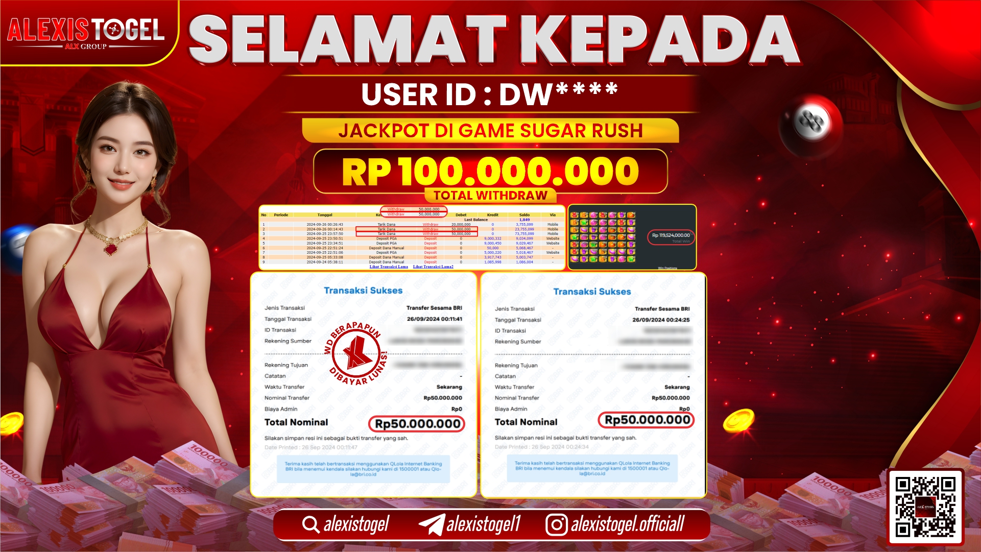 ALEXISTOGEL JACKPOT SLOT SUGAR RUSH RP.100.000.000 LUNAS