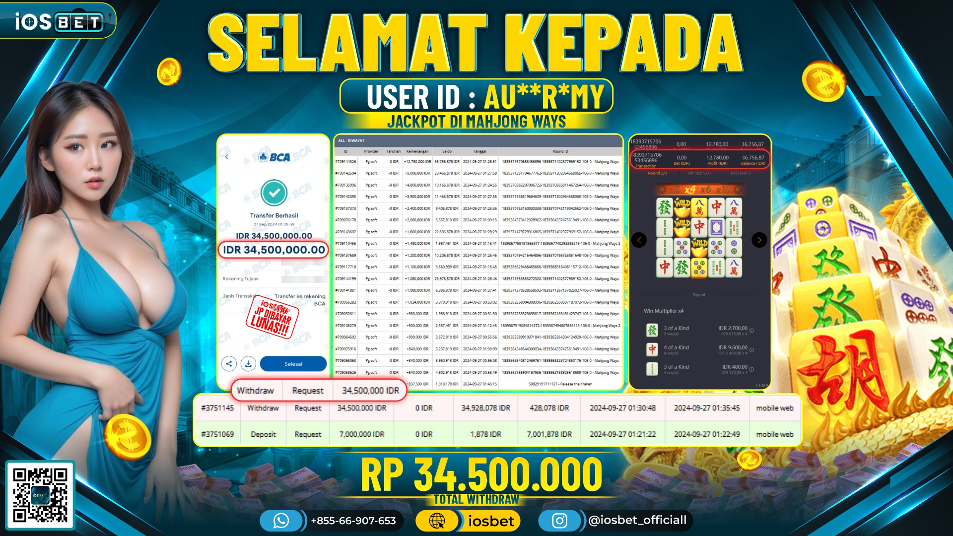 Bukti Pembayaran LUNAS SLOT GAME GACOR Rp.34.500.000,-