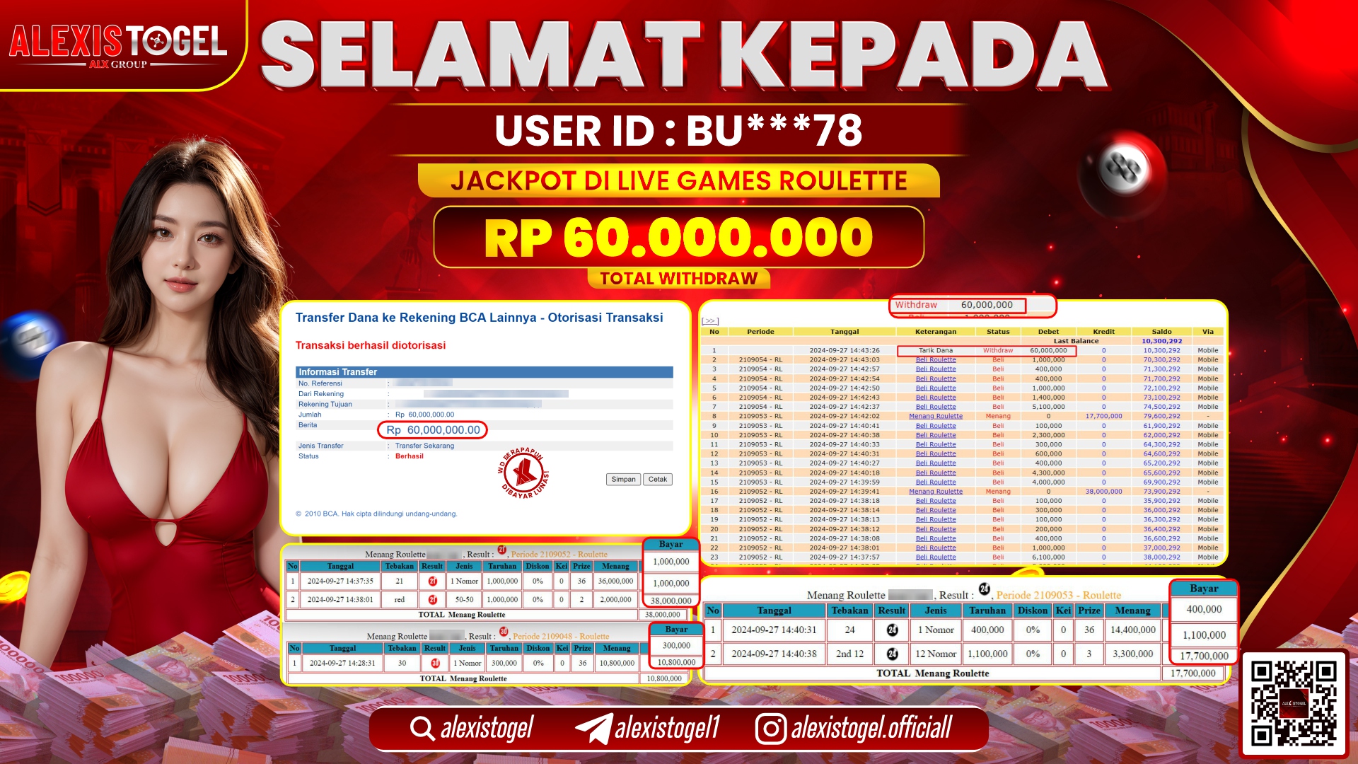 ALEXISTOGEL JACKPOT LIVE GAMES ROULETTE RP.60.000.000 LUNAS