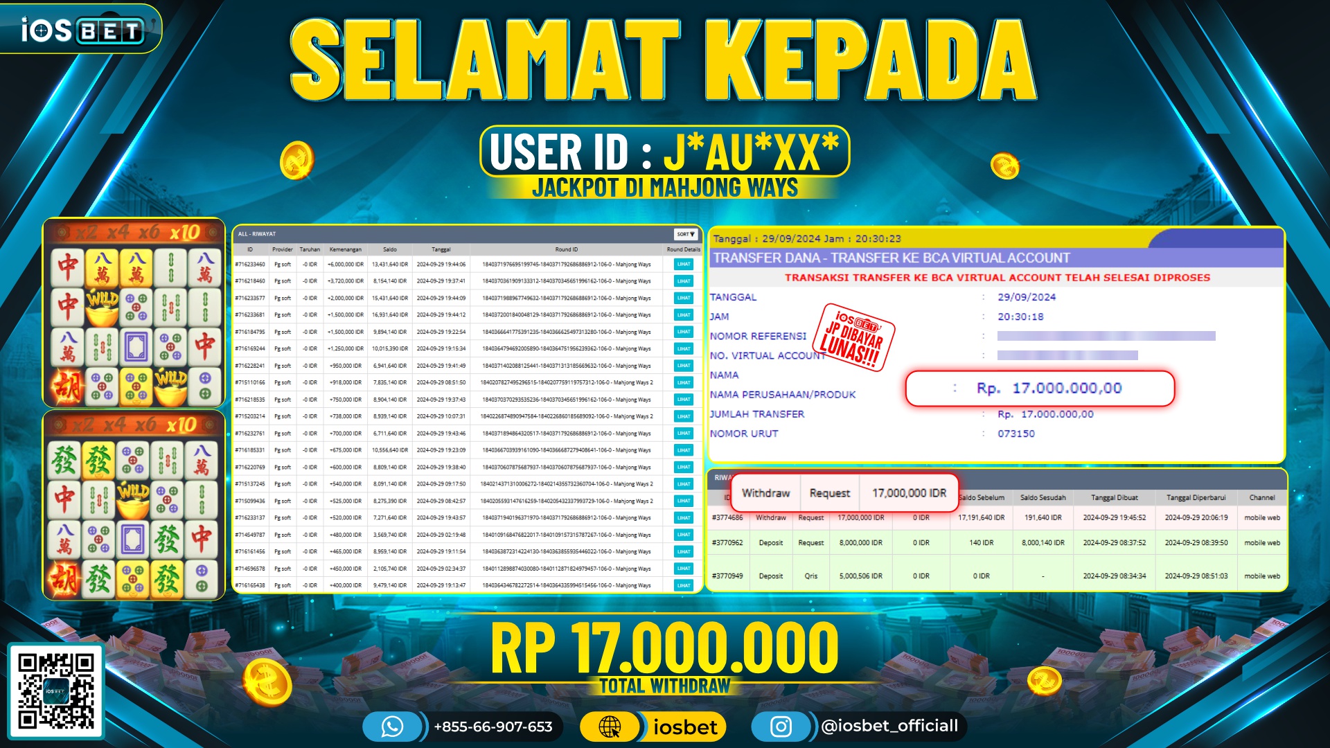 Bukti Pembayaran LUNAS SLOT GAME GACOR Rp.17.000.000,-