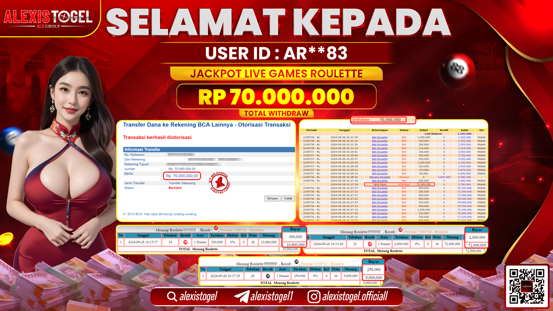 ALEXISTOGEL JACKPOT LIVE GAMES RP.70.000.000 LUNAS