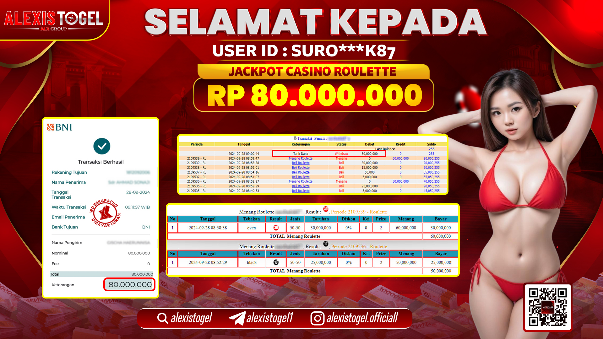 ALEXISTOGEL JACKPOT CASINO ROULETTE RP.80.000.000 LUNAS