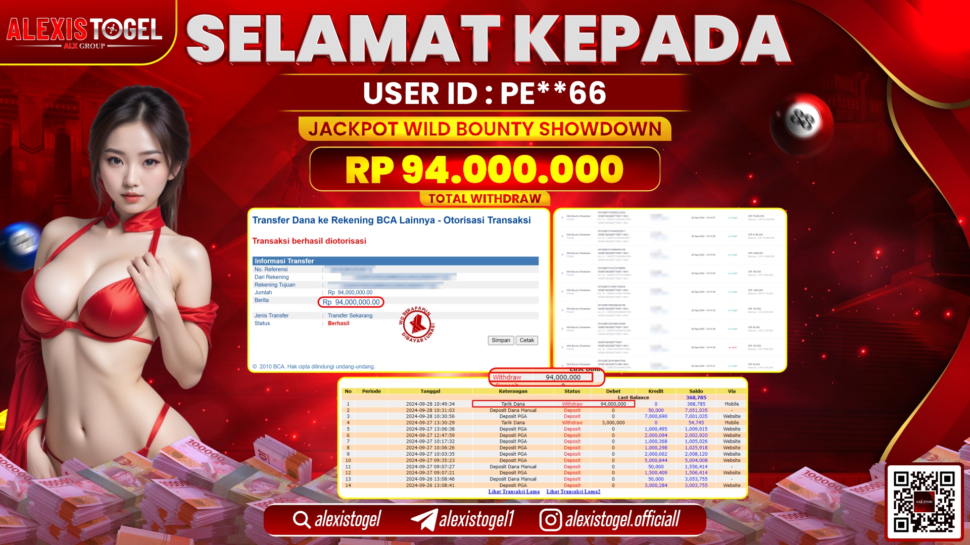 ALEXISTOGEL JACKPOT SLOT WILD BOUNTY RP.94.000.000 LUNAS