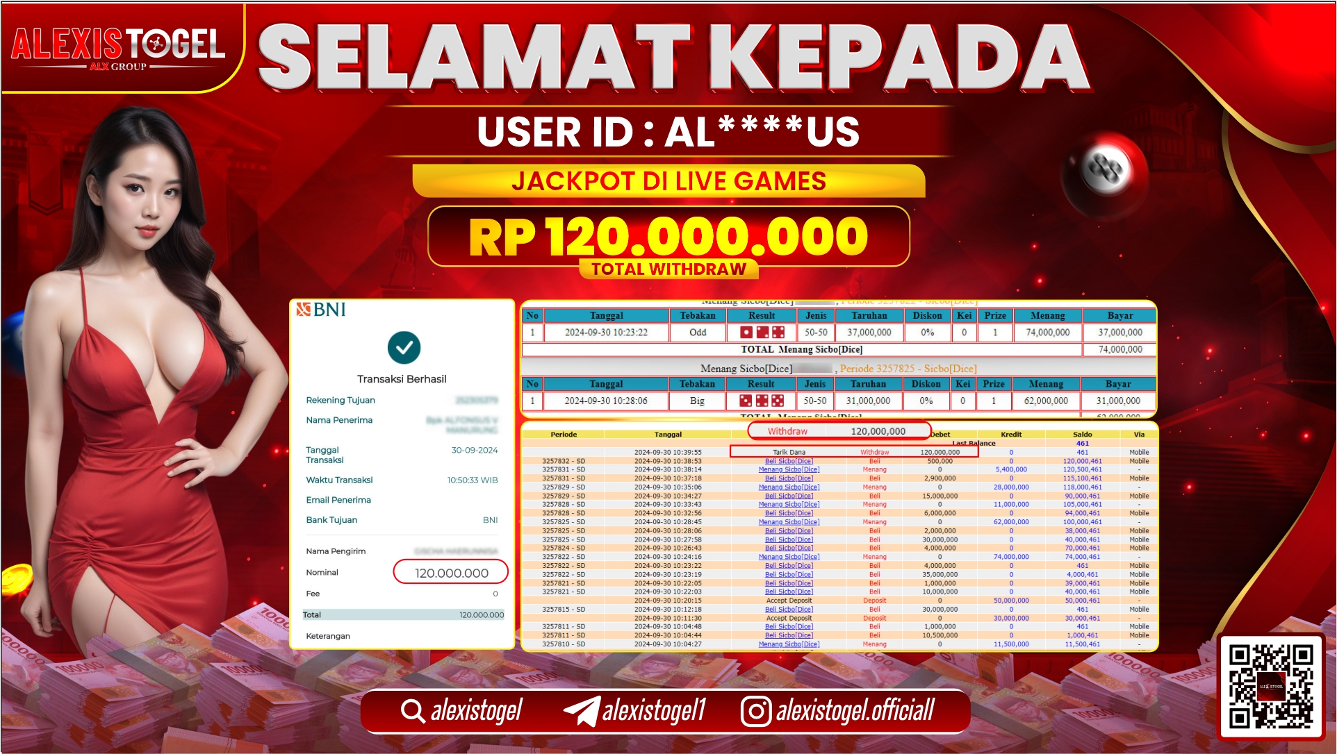 ALEXISTOGEL JACKPOT LIVE GAMES RP.120.000.000 LUNAS