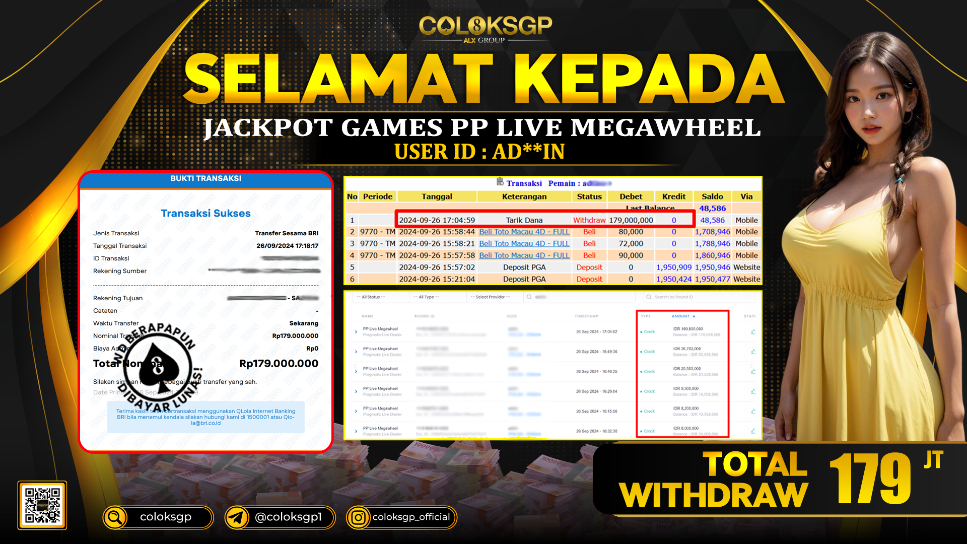 COLOKSGP JACKPOT SLOT GAMES RP 179.000.000 LUNAS