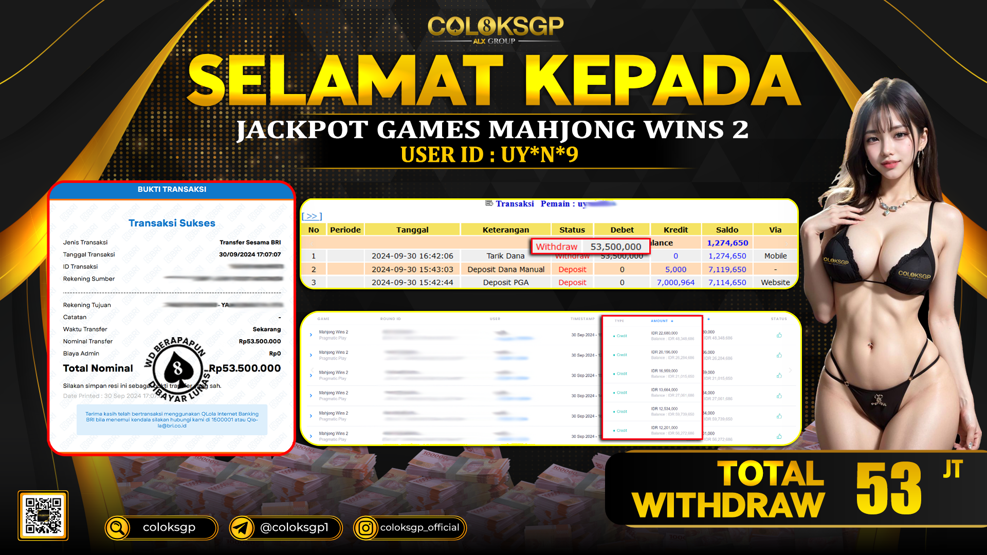 COLOKSGP JACKPOT SLOT GAMES RP 53.500.000 LUNAS