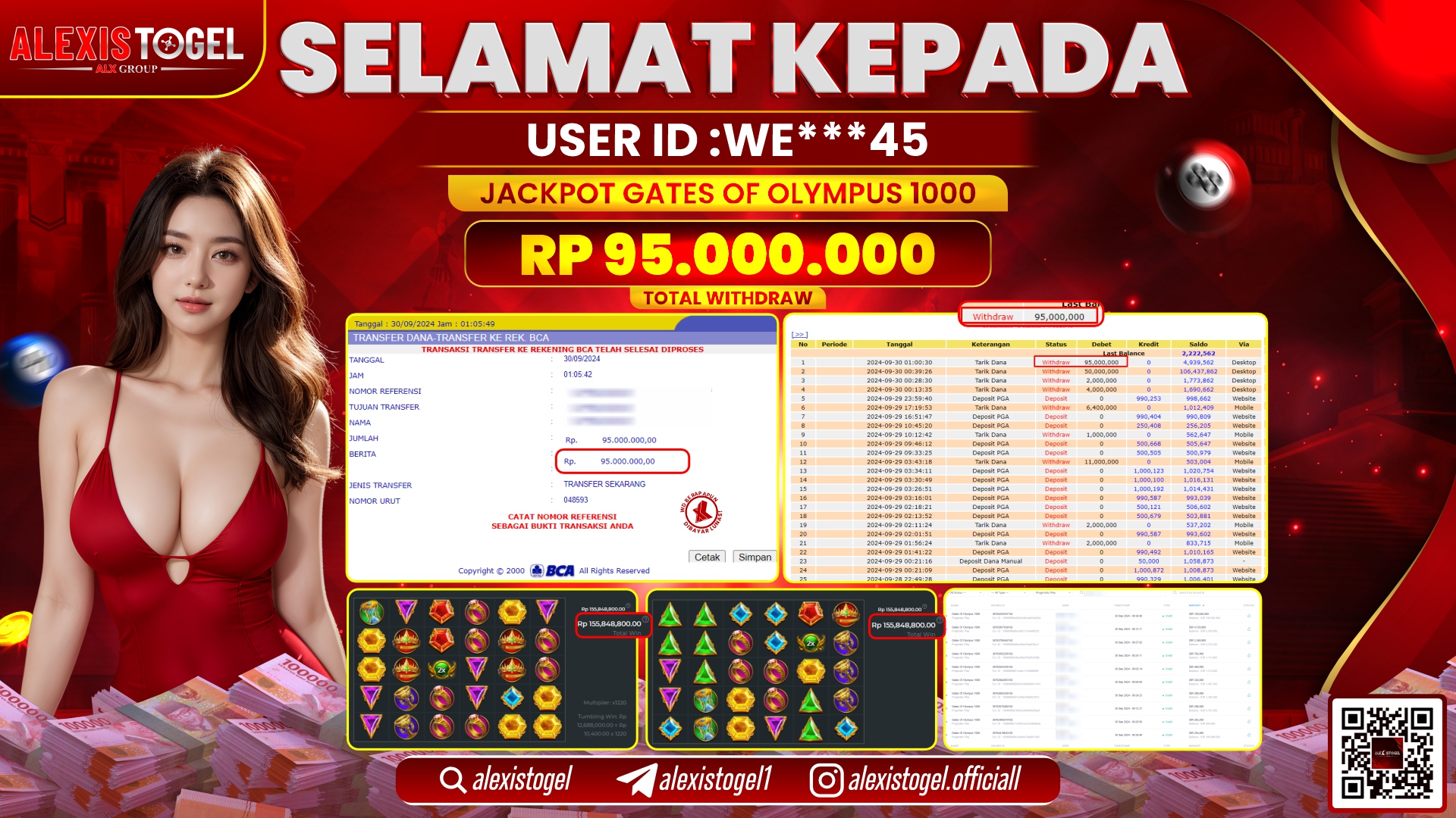 ALEXISTOGEL JACKPOT SLOT GATES OF OLYMPUS RP.95.000.000 LUNAS