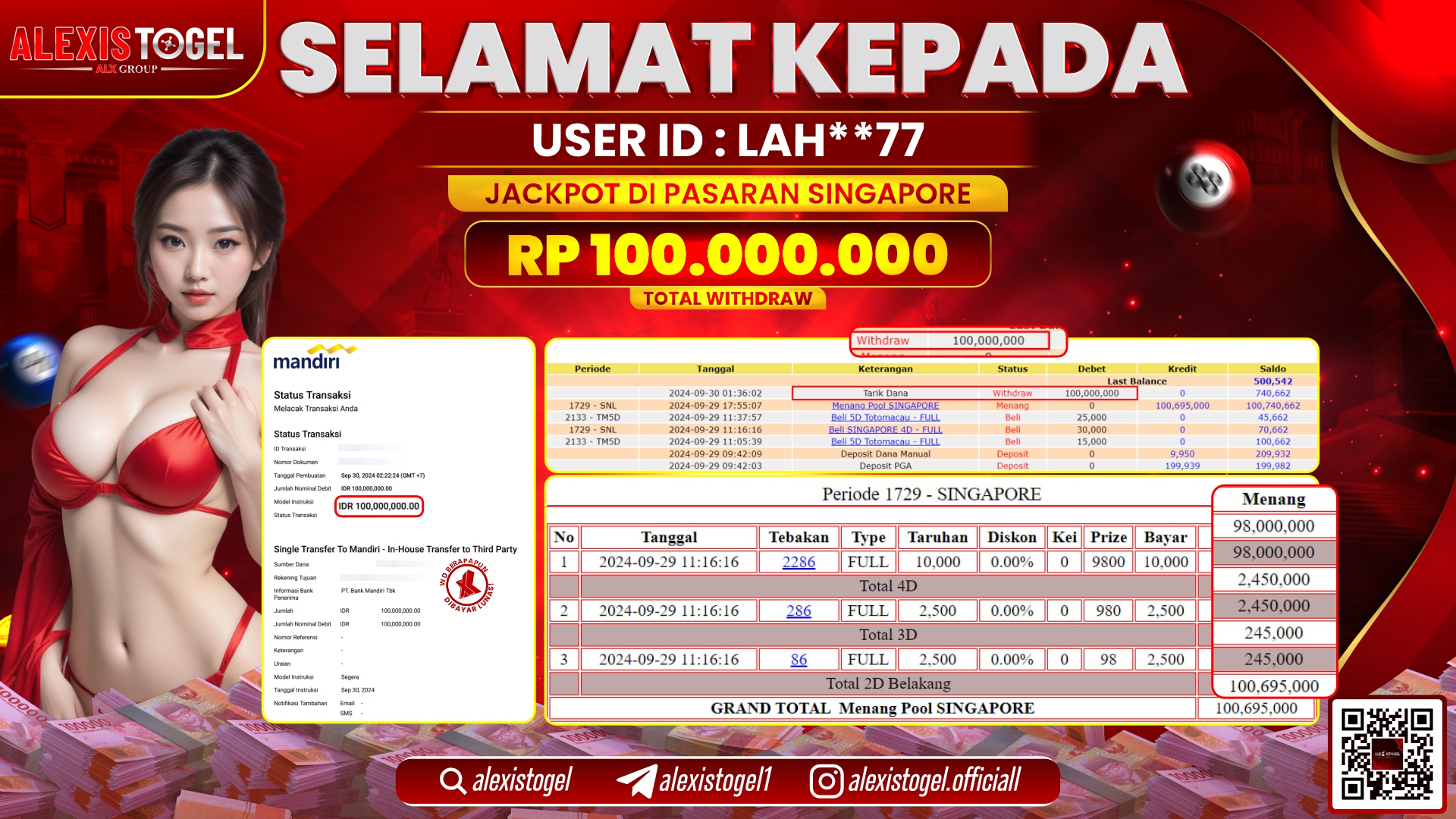 ALEXISTOGEL JACKPOT TOGEL SINGAPORE POOLS RP.100.000.000 LUNAS