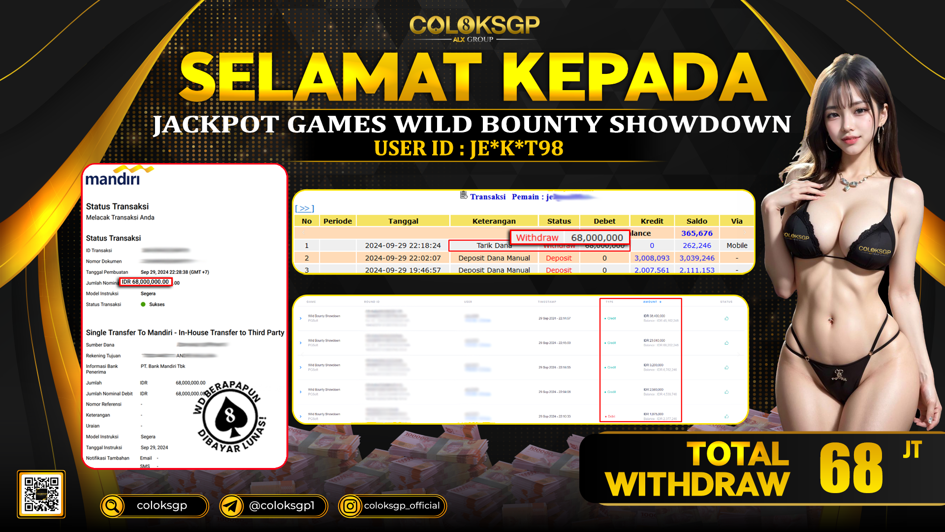 COLOKSGP JACKPOT SLOT GAMES RP 68.000.000 LUNAS