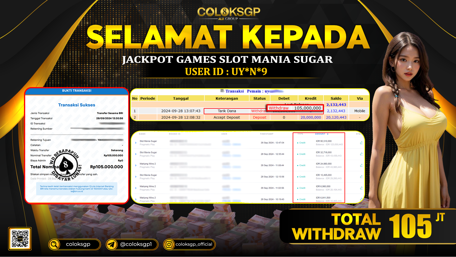 COLOKSGP JACKPOT SLOT GAMES RP 105.000.000 LUNAS