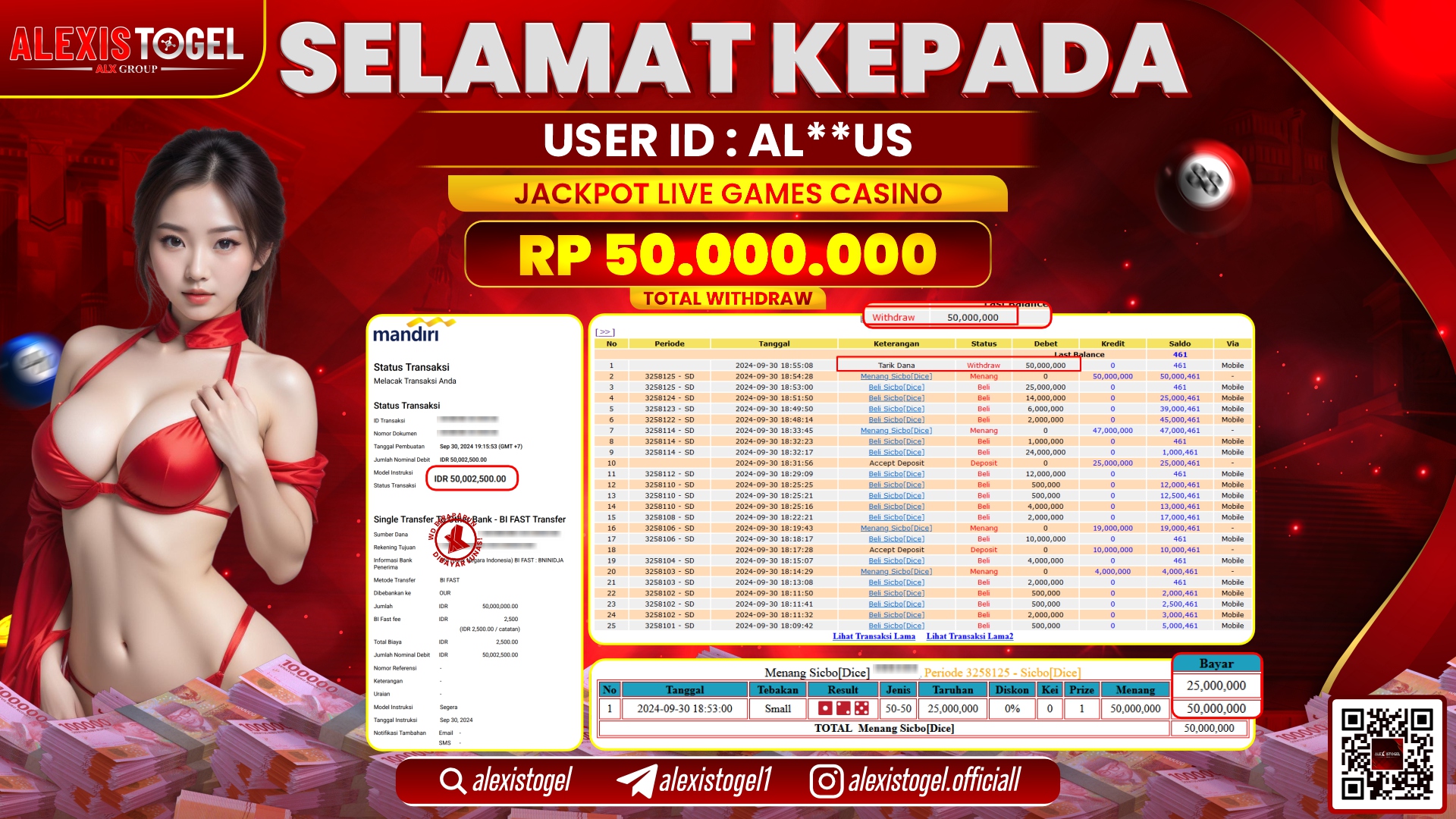 ALEXISTOGEL JACKPOT LIVE GAMES CASINO RP.50.000.000 LUNAS