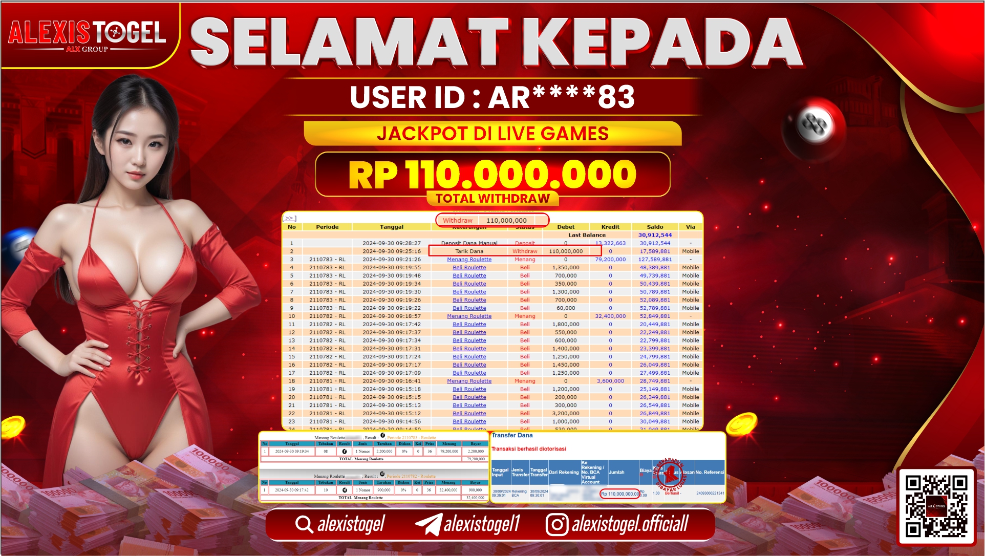 ALEXISTOGEL JACKPOT LIVE GAMES RP.110.000.000 LUNAS